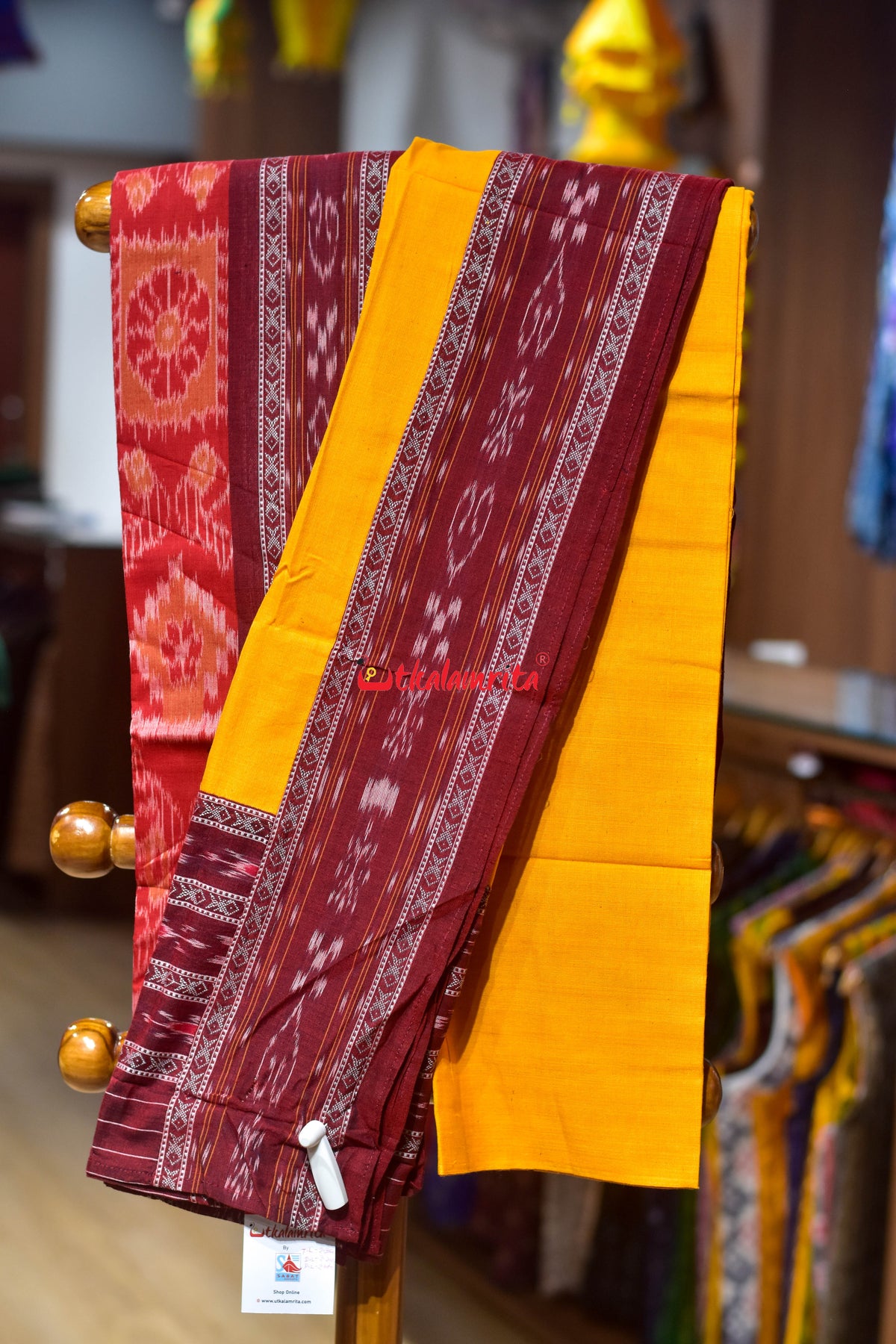 Maroon Yellow Middle Sankha Chakra Design Dress Set