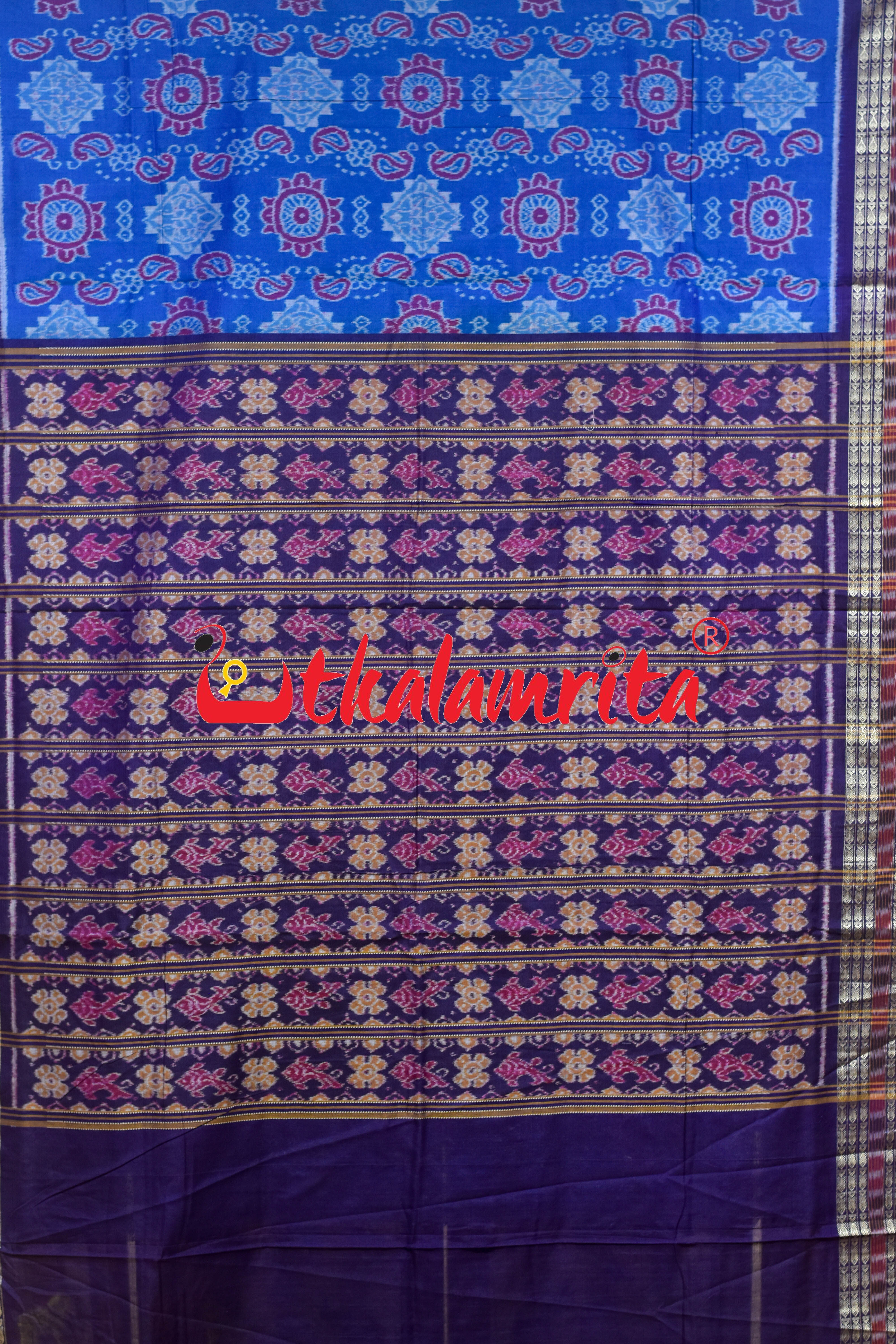Christmas Blues Sambalpuri Cotton Saree