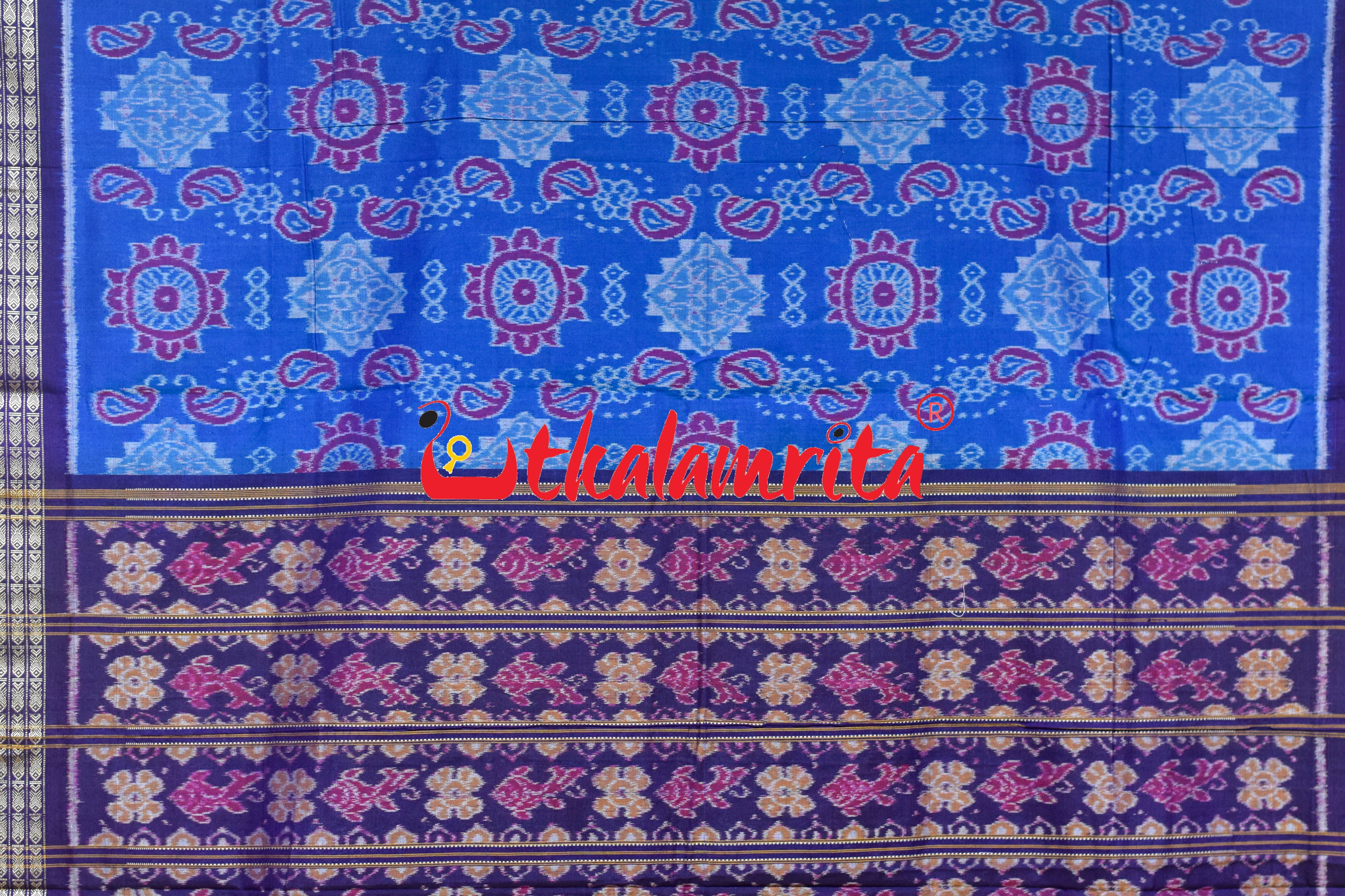 Christmas Blues Sambalpuri Cotton Saree