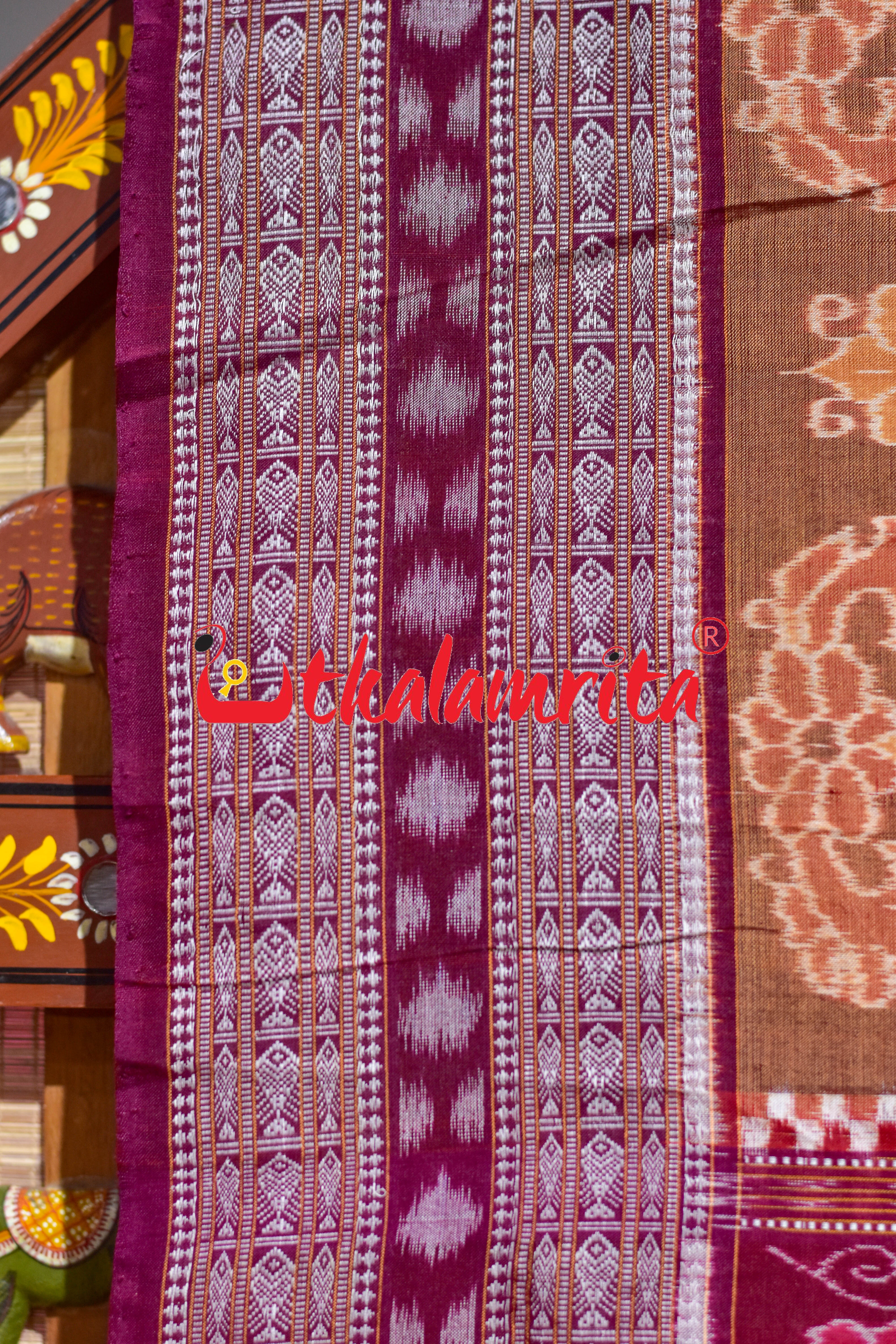 Brown Maroon Special Sambalpuri Cotton Saree