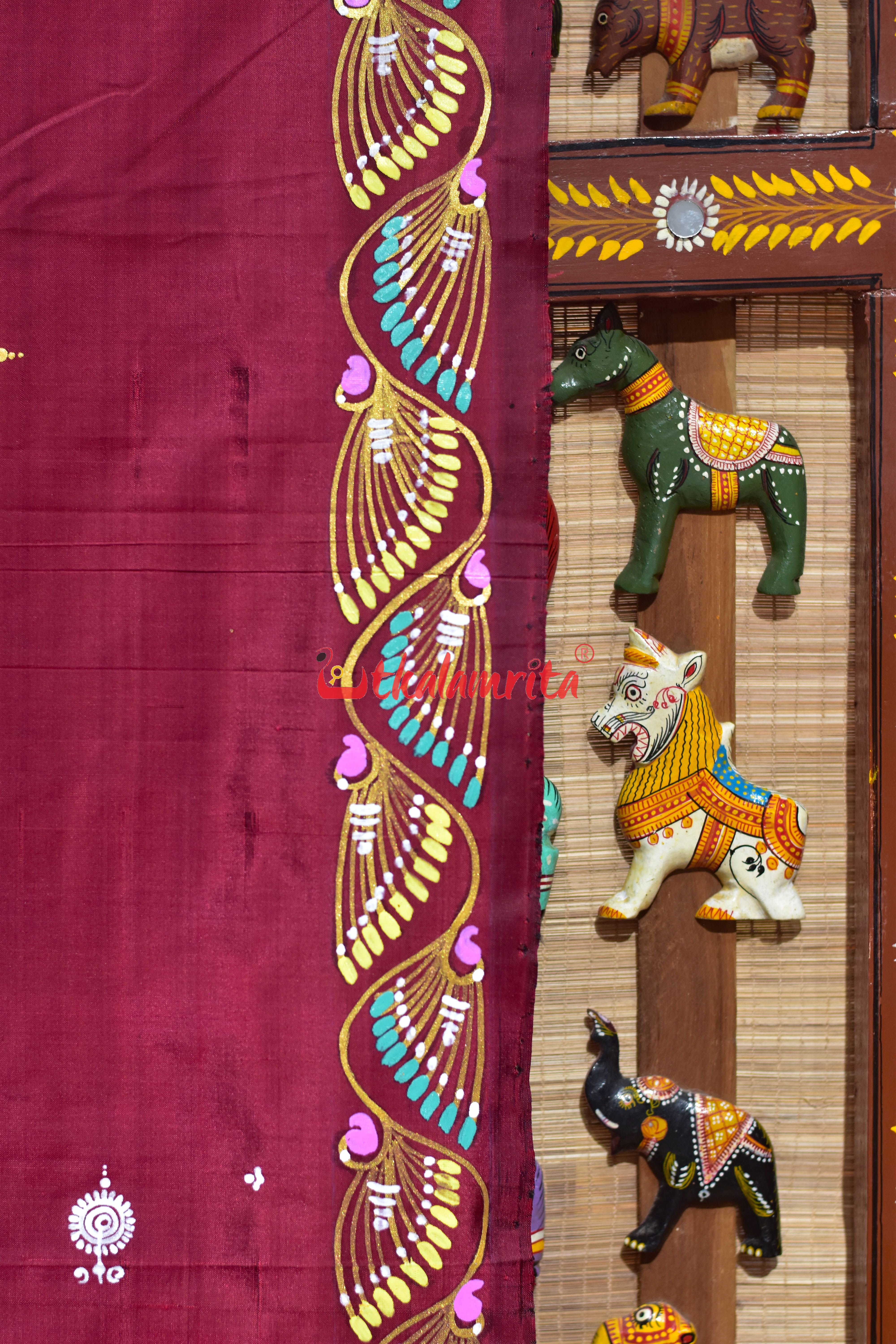 Maroon Nauka Paar Pattachitra Silk Saree