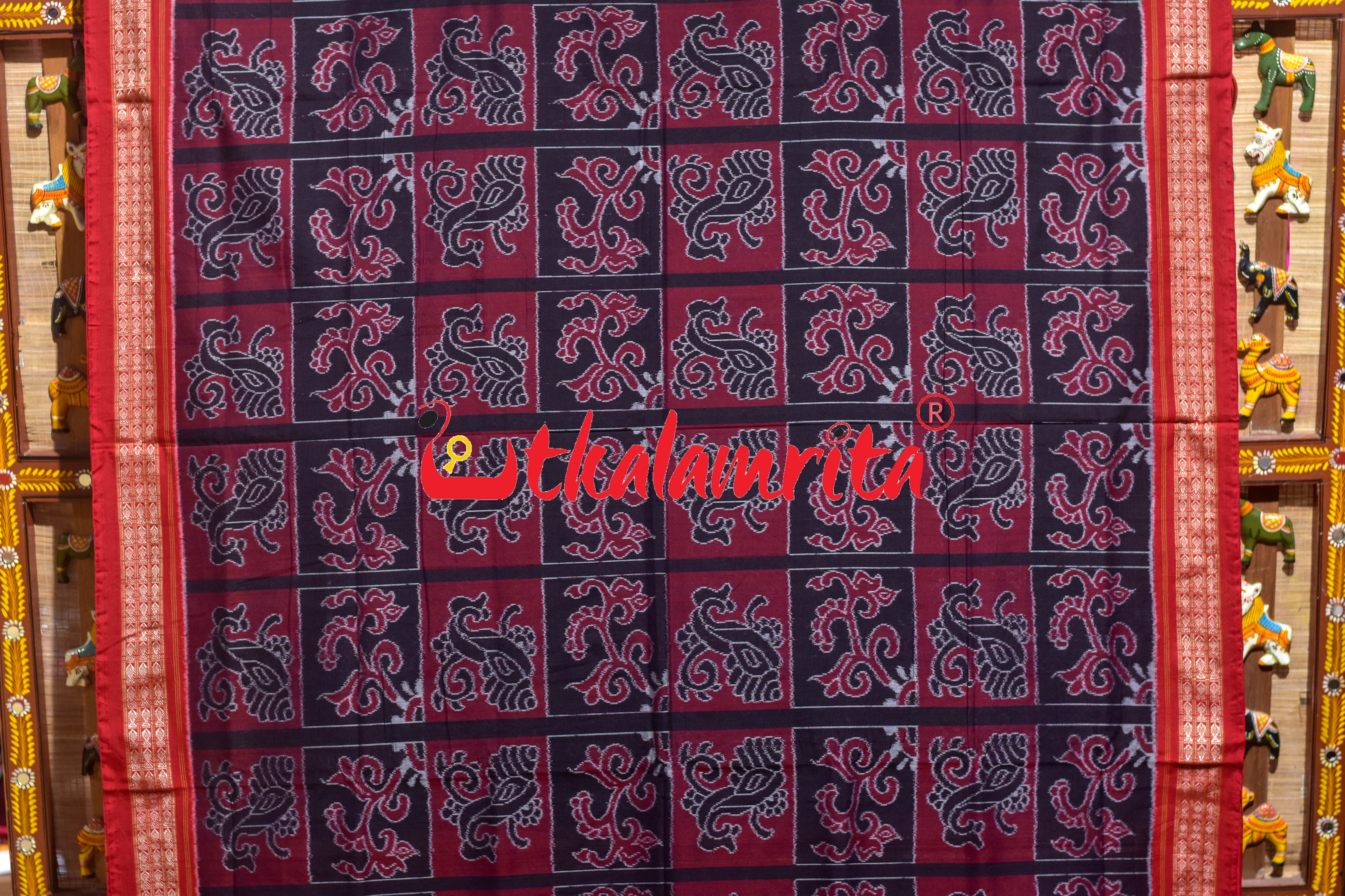 Black Maroon Kothi Laata Sambalpuri Cotton Saree