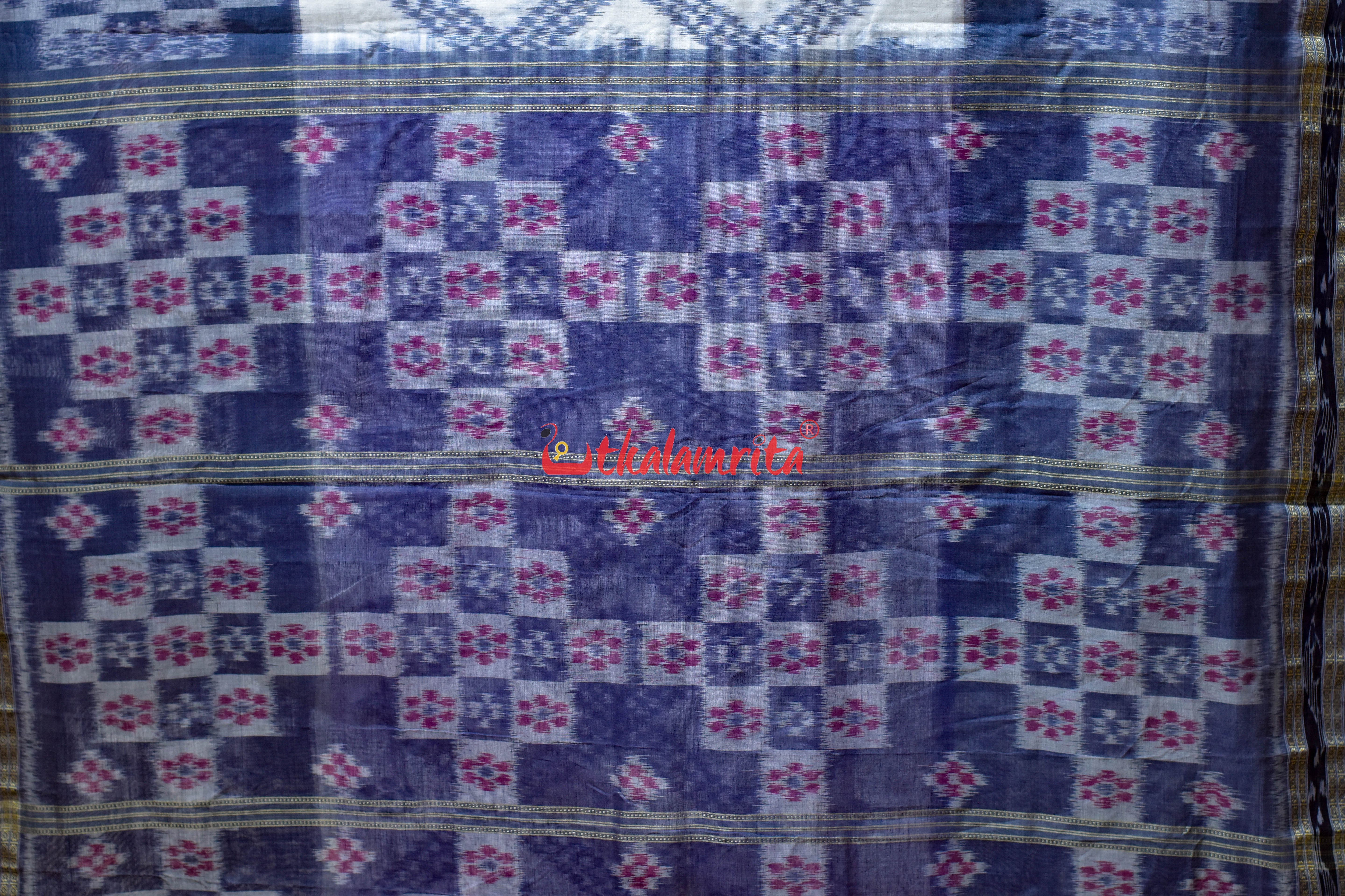 White Grey Bada Phula Khandua Cotton Saree