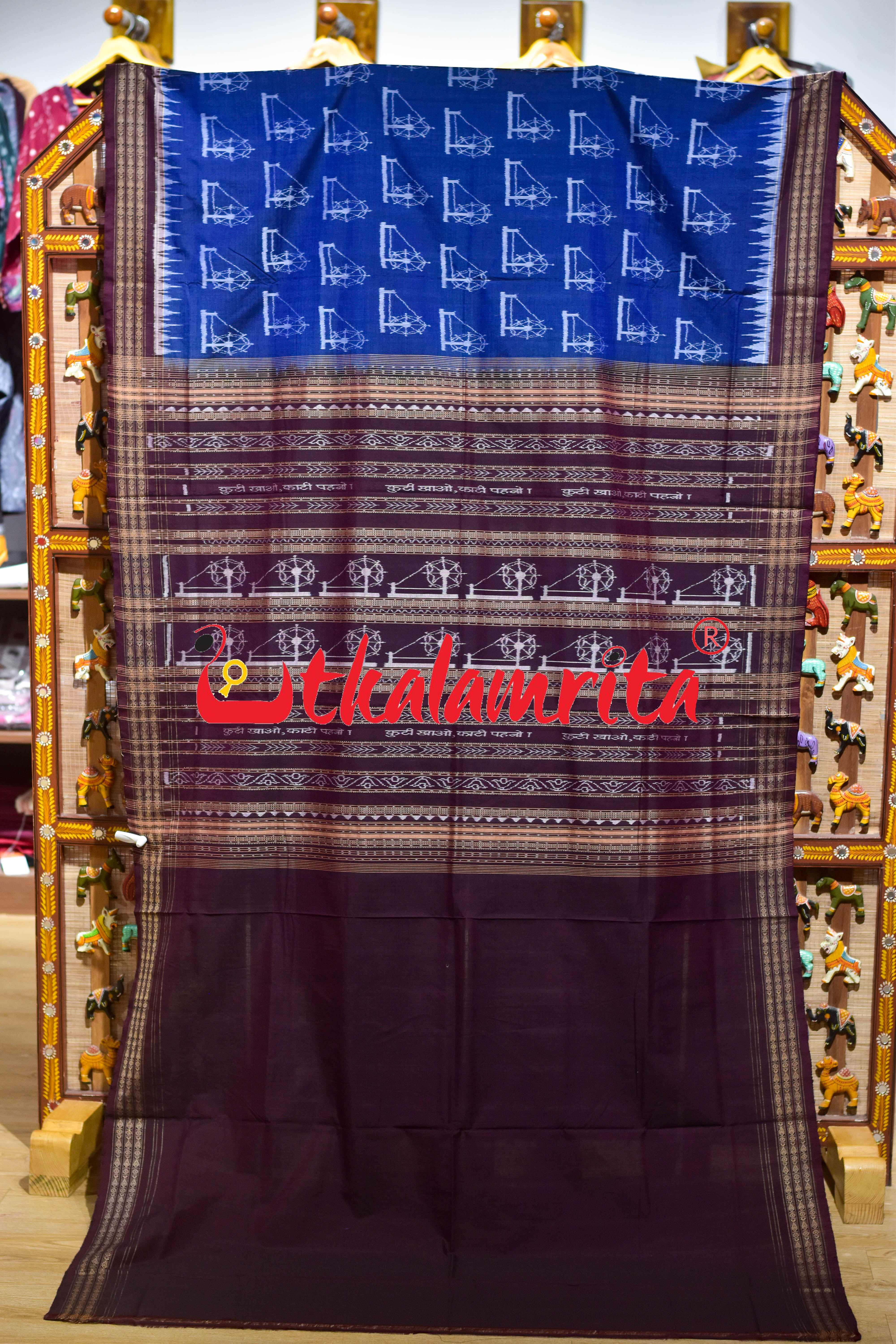 Blue Maroon Arata Sambalpuri Cotton Saree