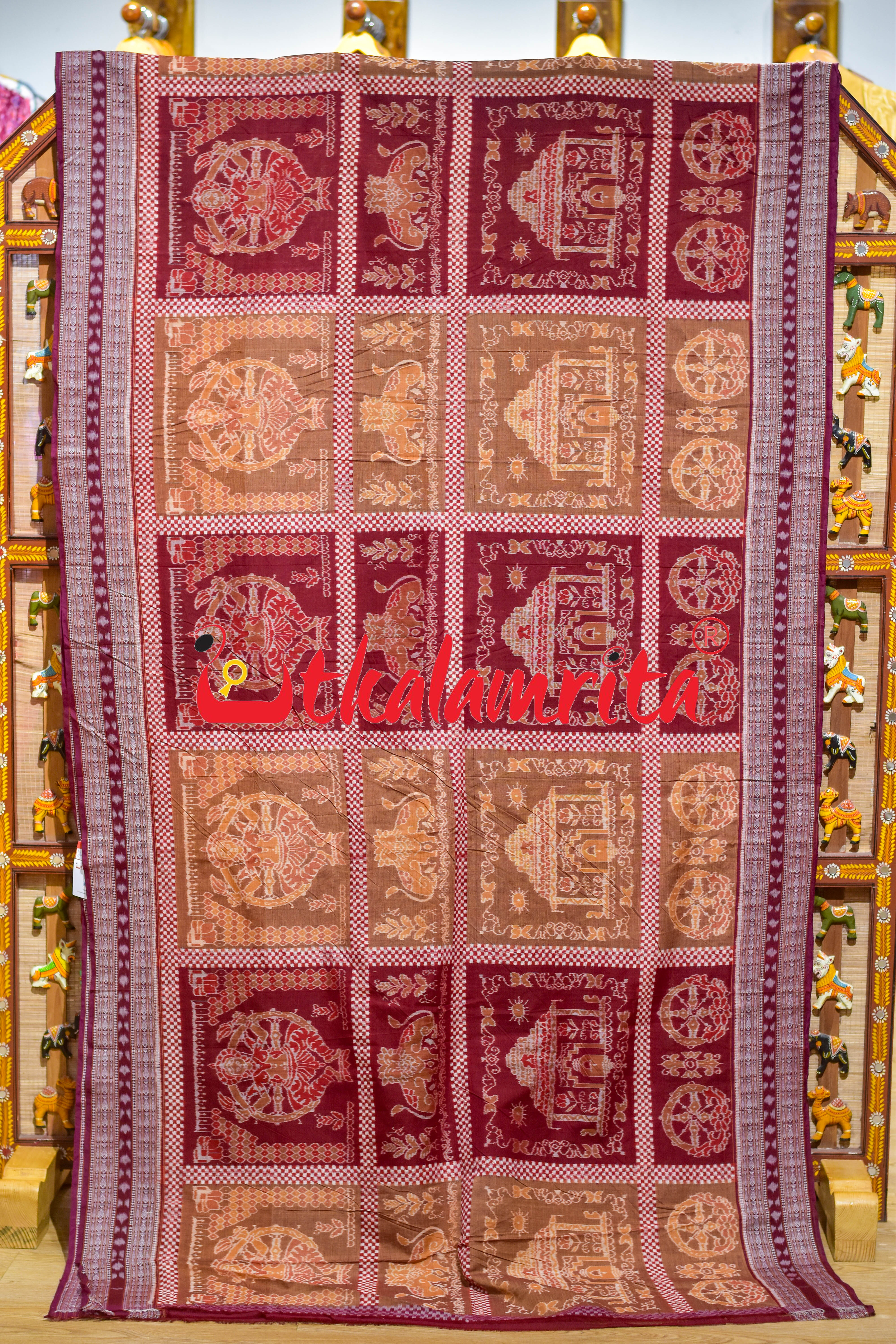 Brown Maroon Special Sambalpuri Cotton Saree