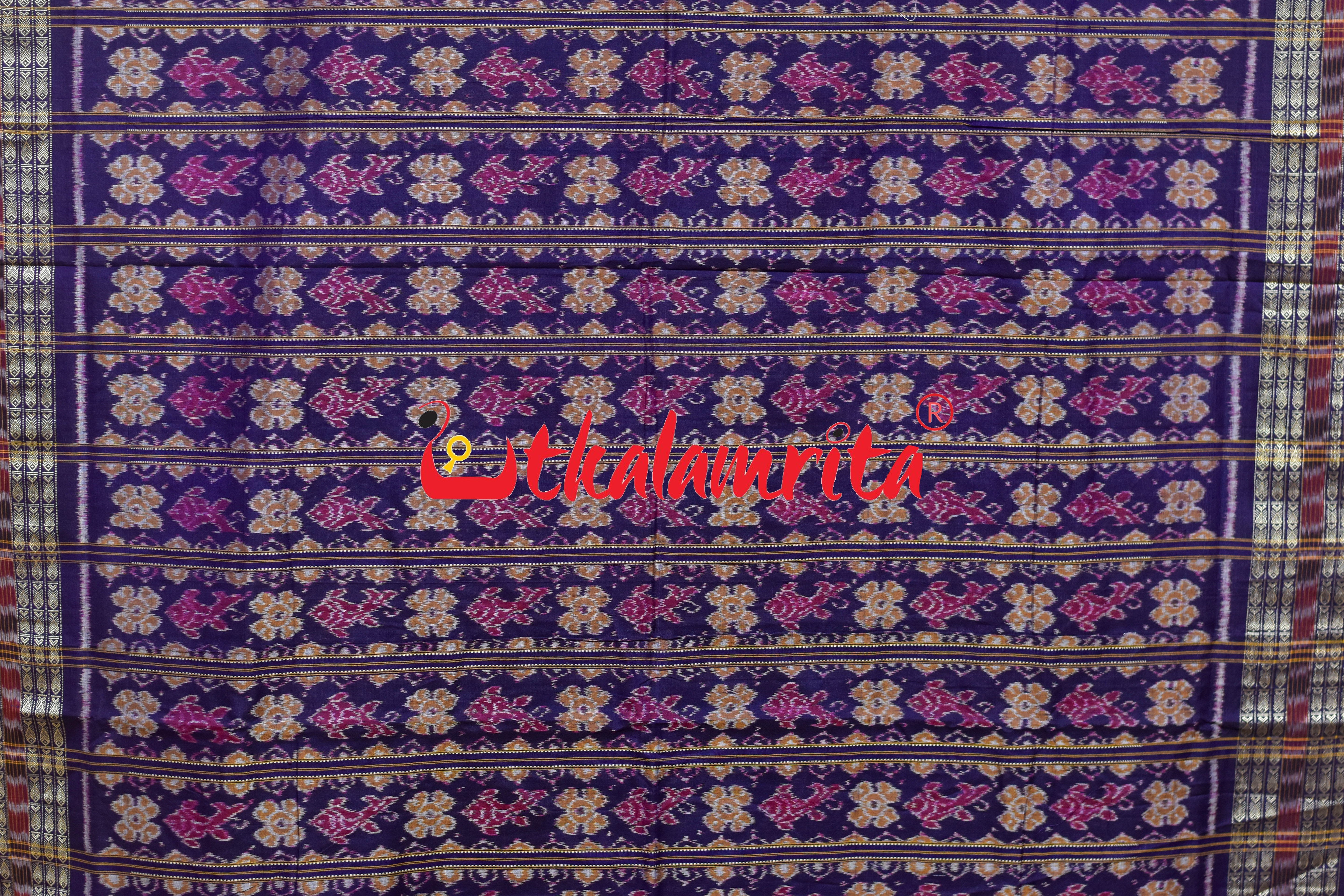 Christmas Blues Sambalpuri Cotton Saree