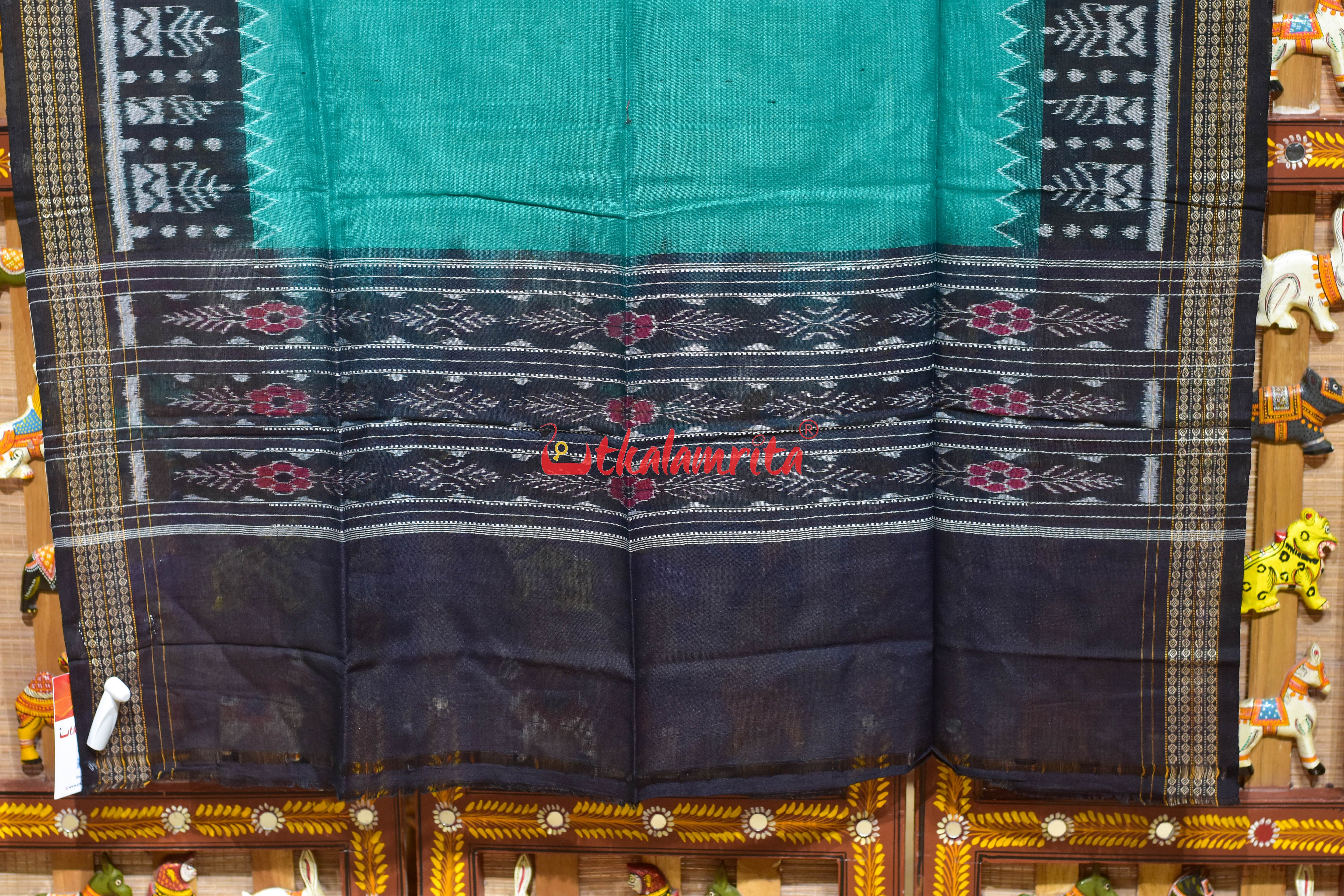Sea Green Black Tree Border Cotton (Dupatta)