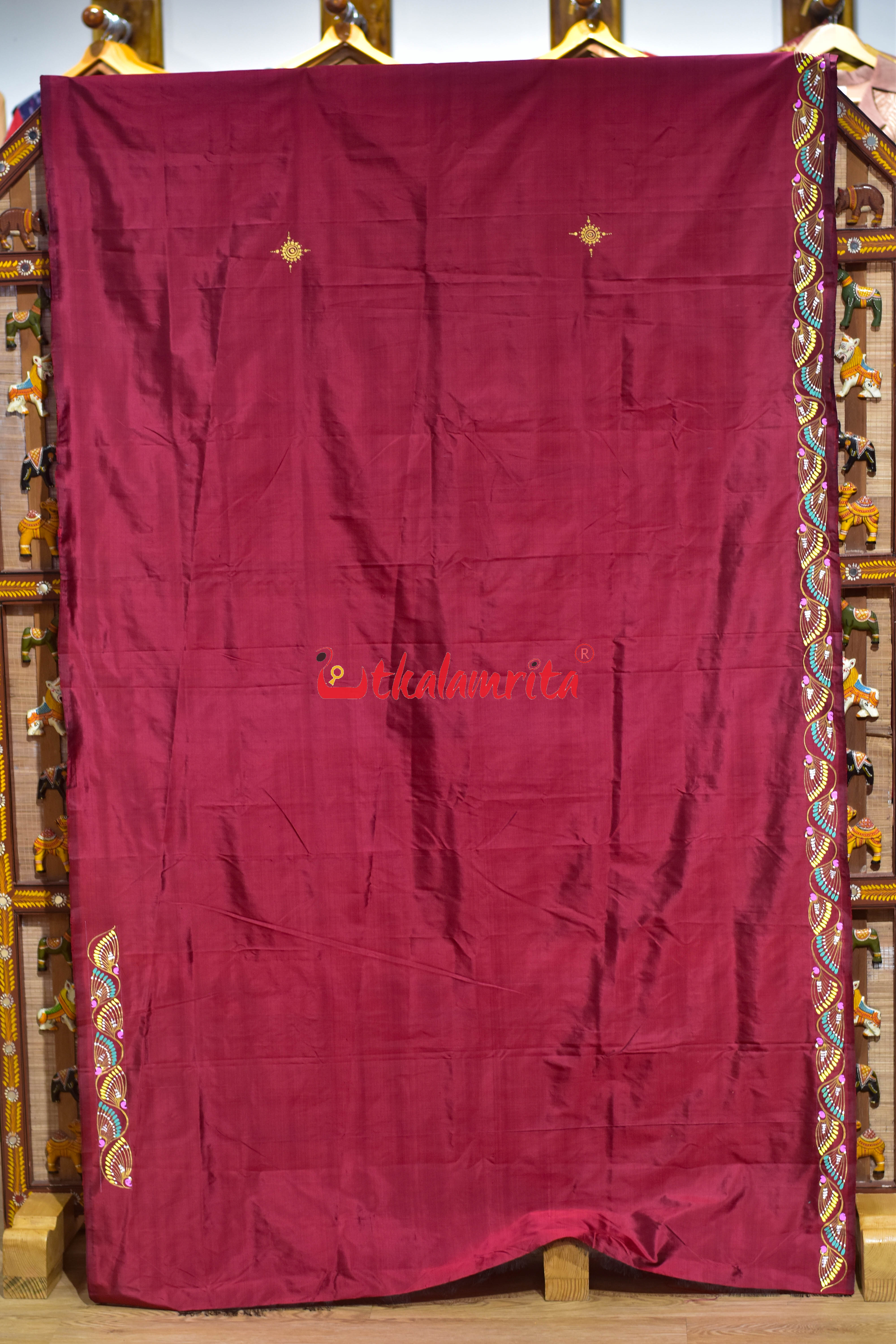 Maroon Nauka Paar Pattachitra Silk Saree