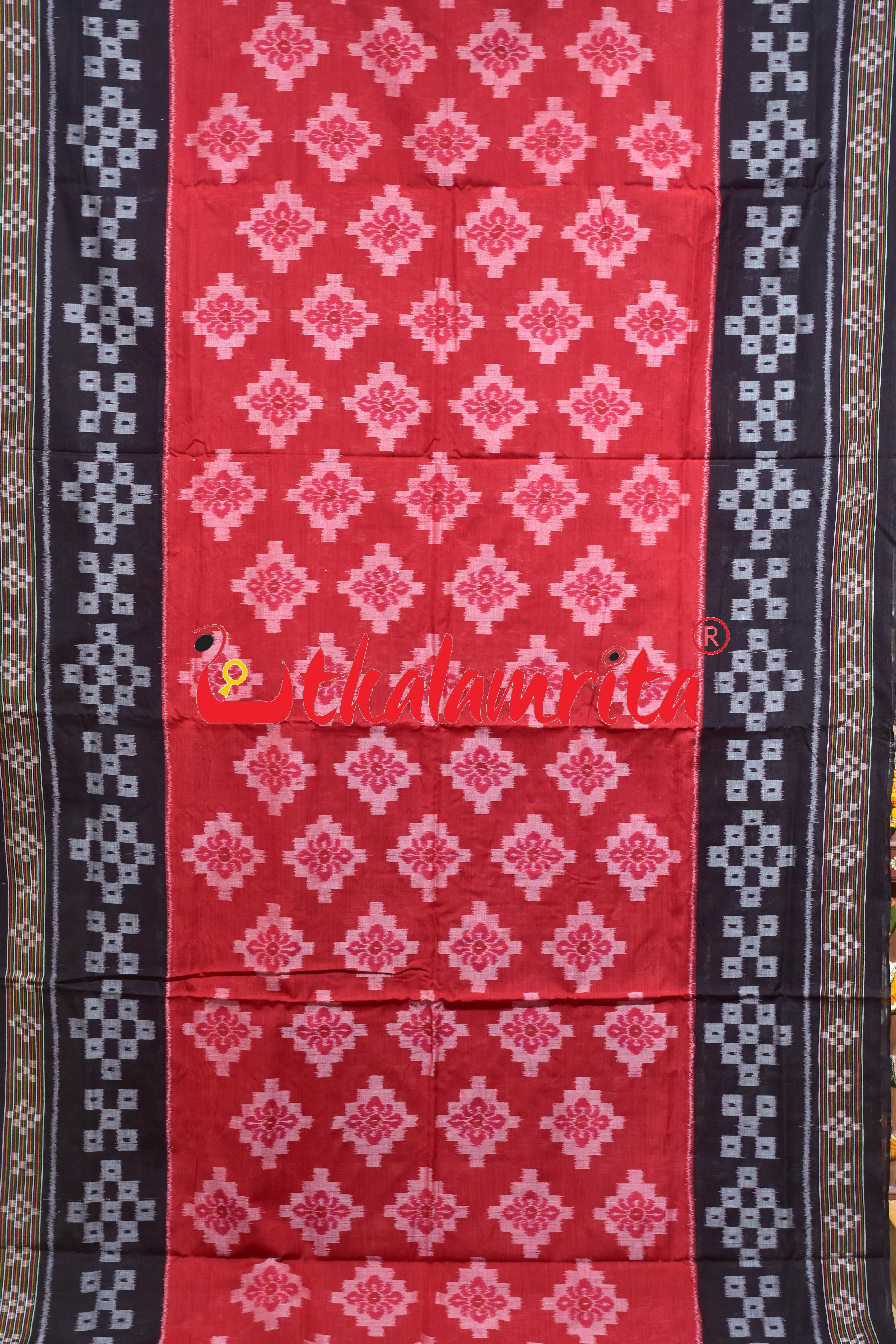 Red Black Pasapali Scot Khandua Cotton Saree