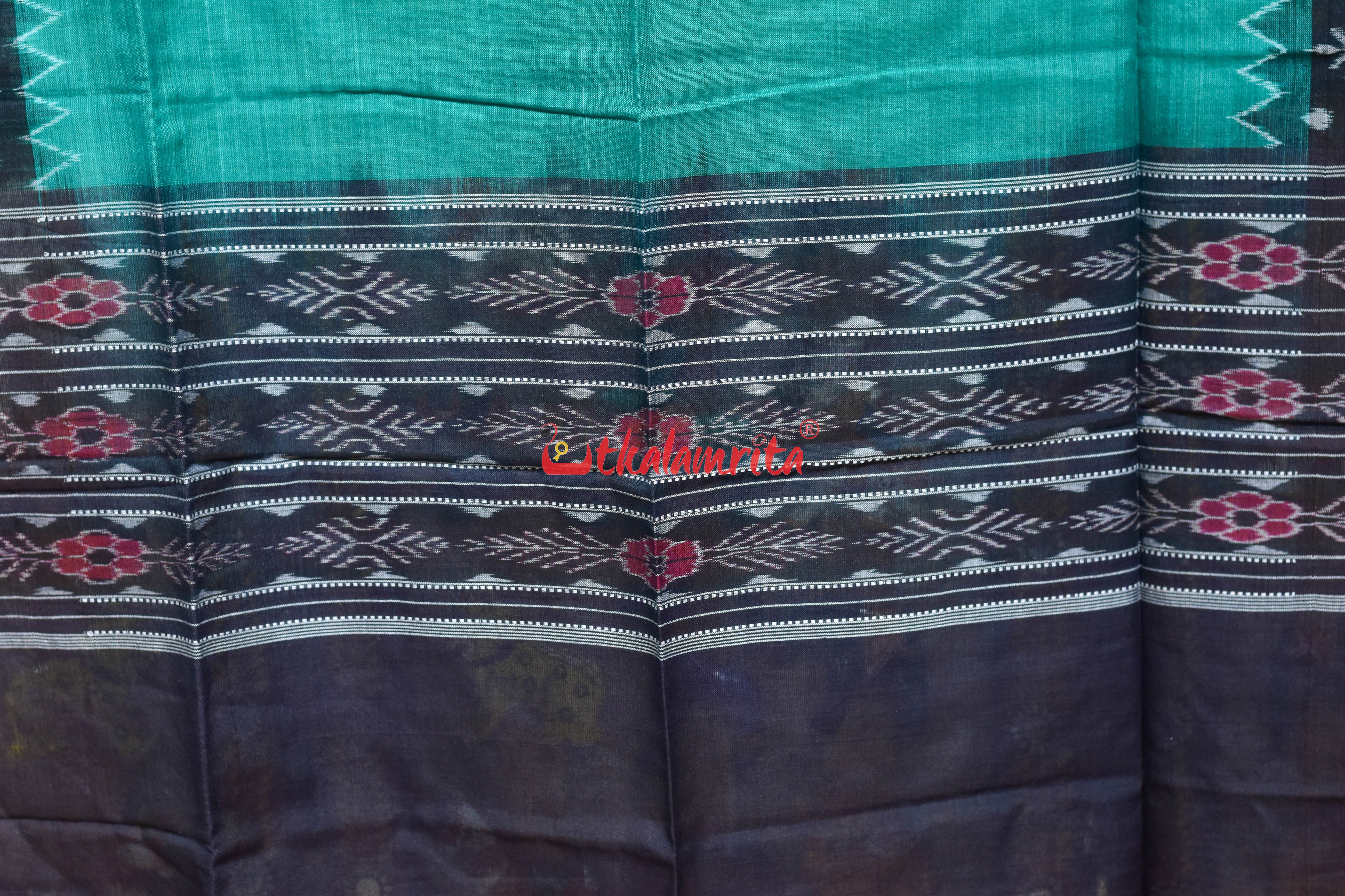Sea Green Black Tree Border Cotton (Dupatta)