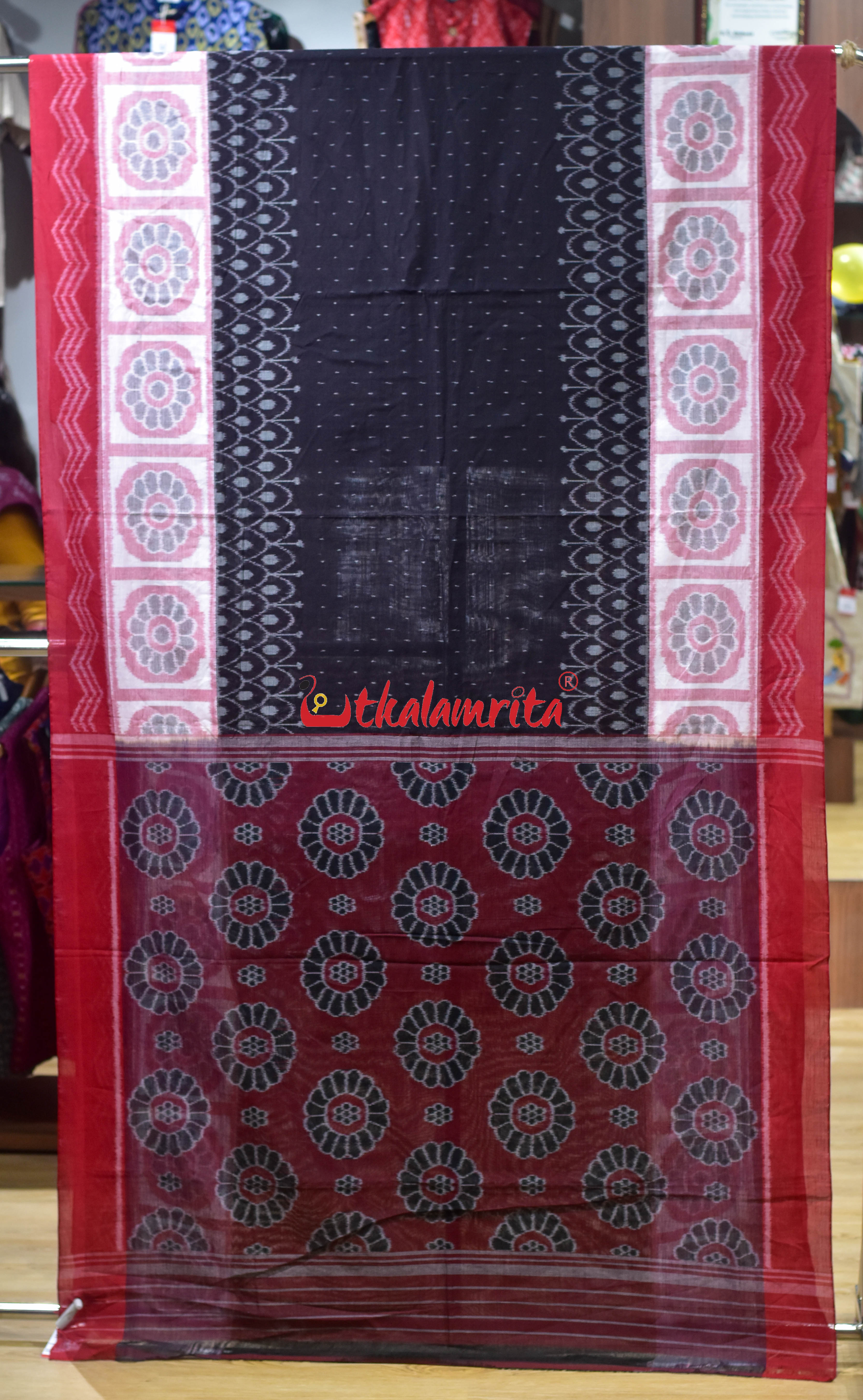 Black Scot Bada Phula Khandua Cotton Saree