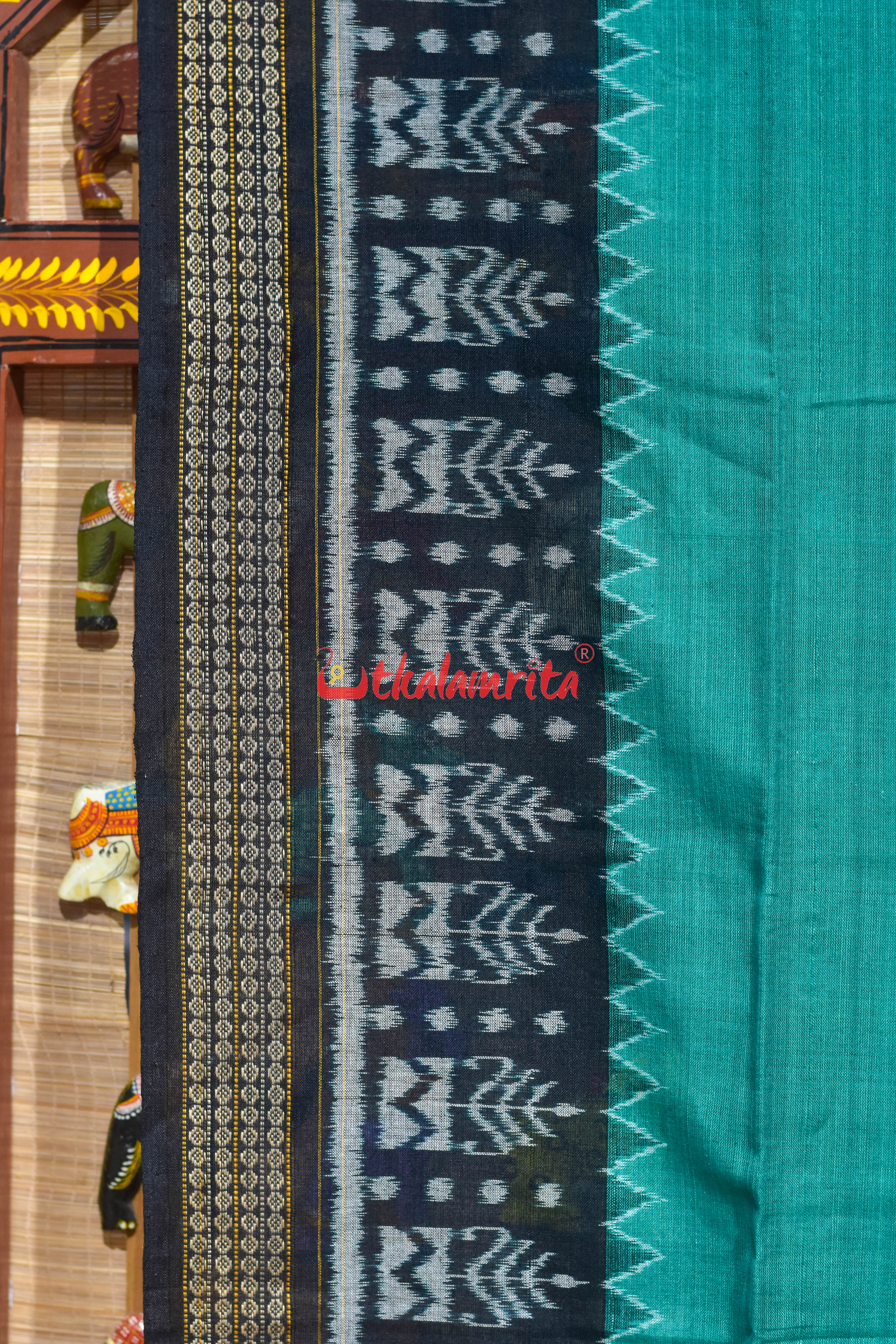 Sea Green Black Tree Border Cotton (Dupatta)