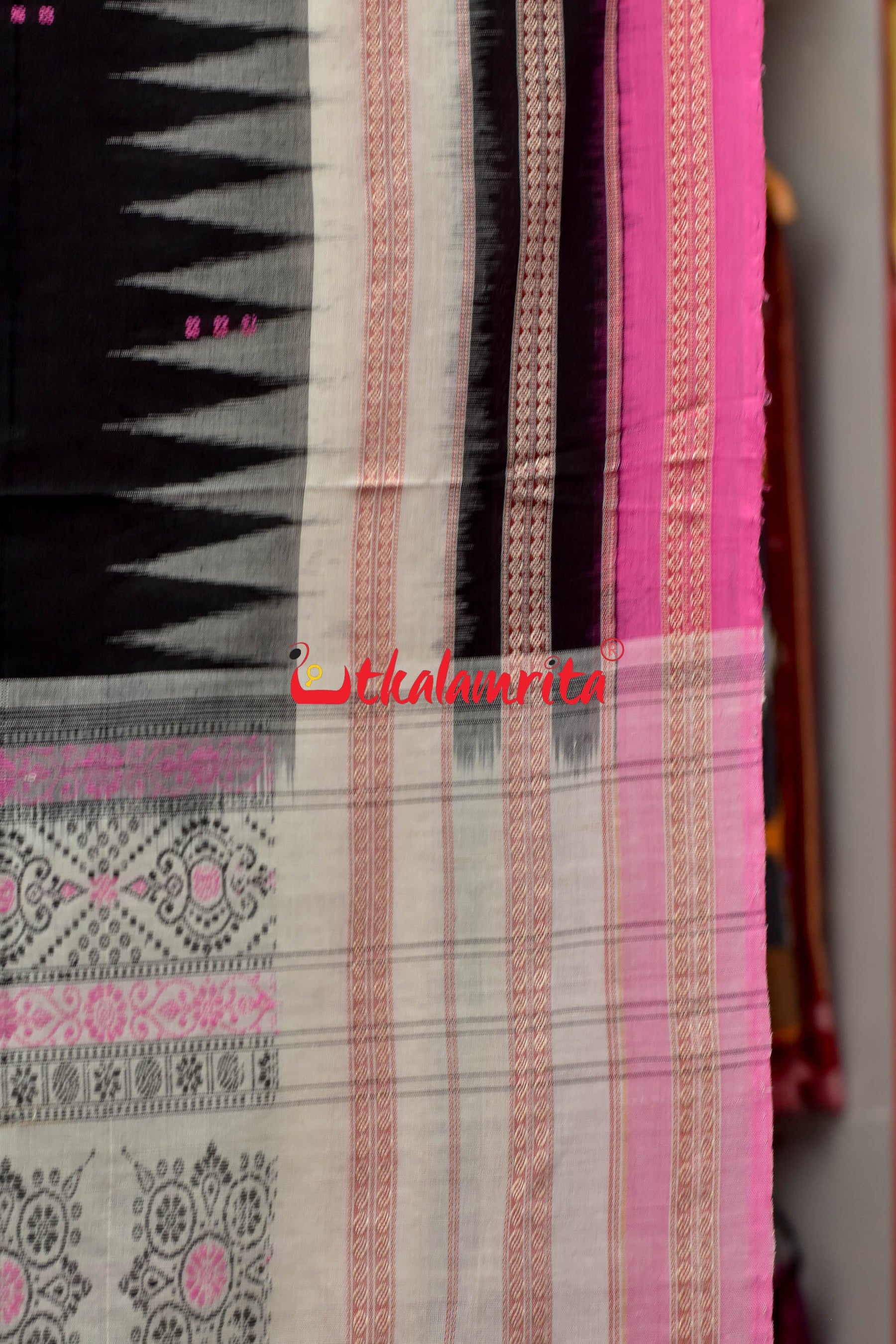 3 Dhadi Black Pink Bomkai Cotton Saree