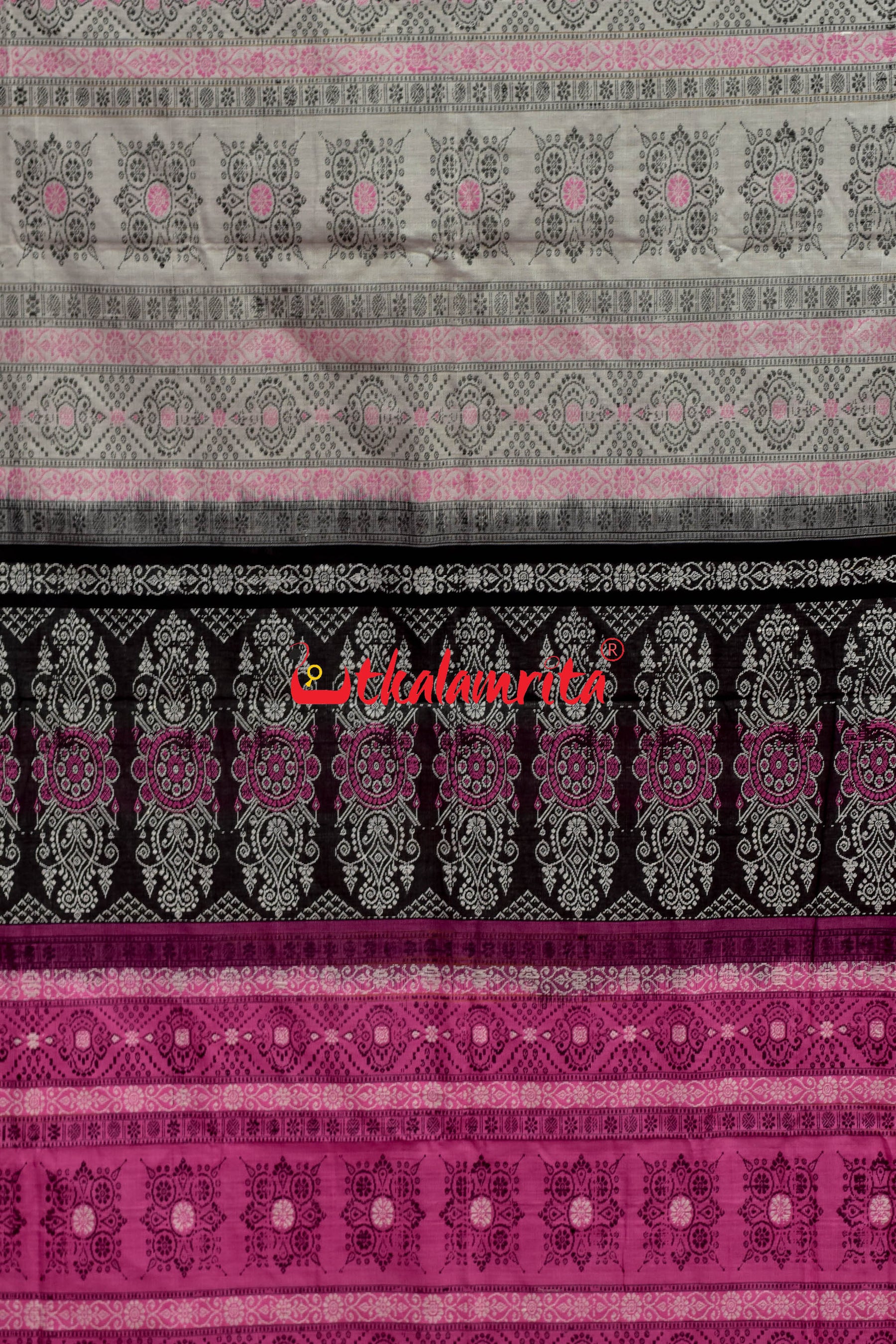 3 Dhadi Black Pink Bomkai Cotton Saree