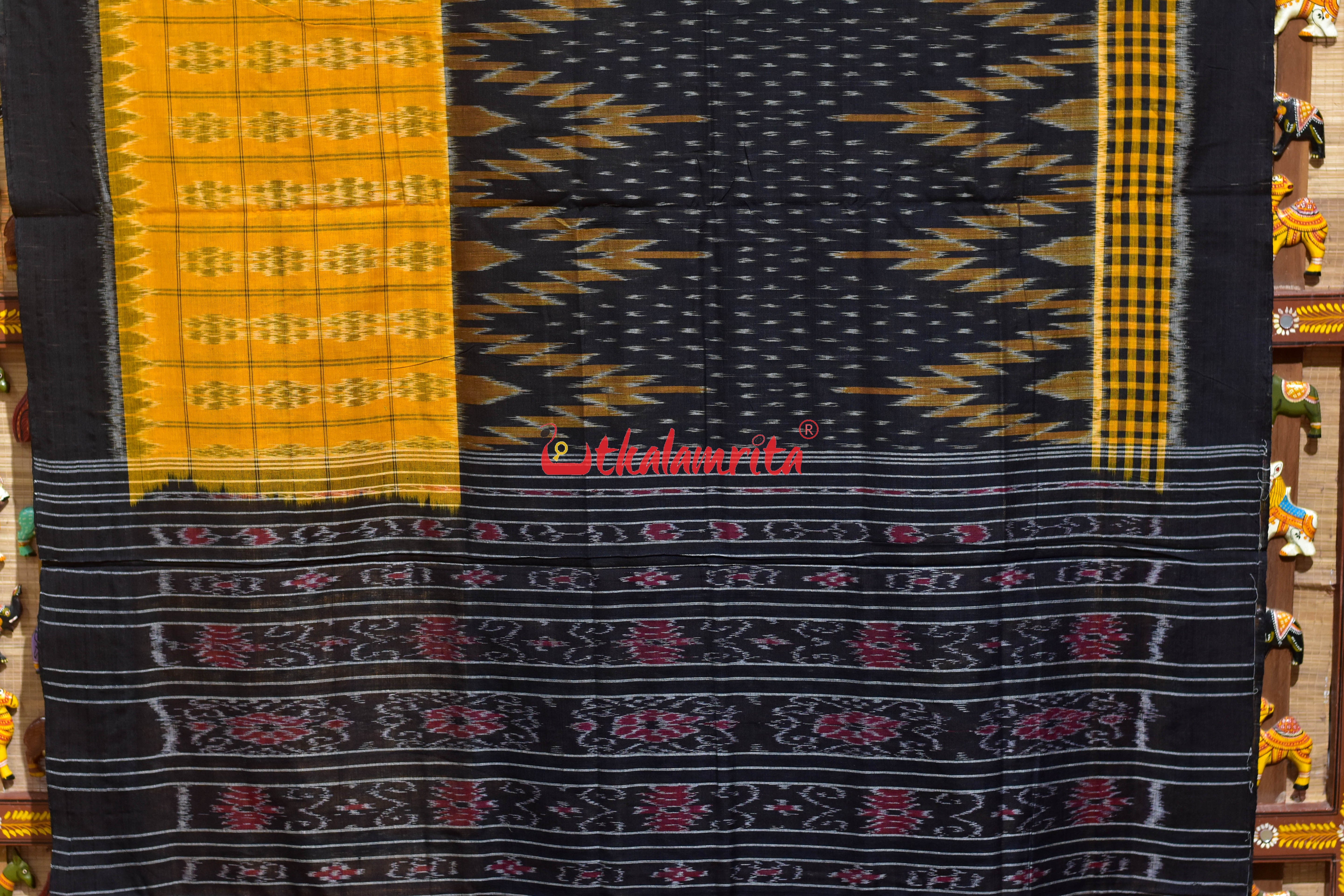 Special kargil Yellow Black Khandua Cotton Saree