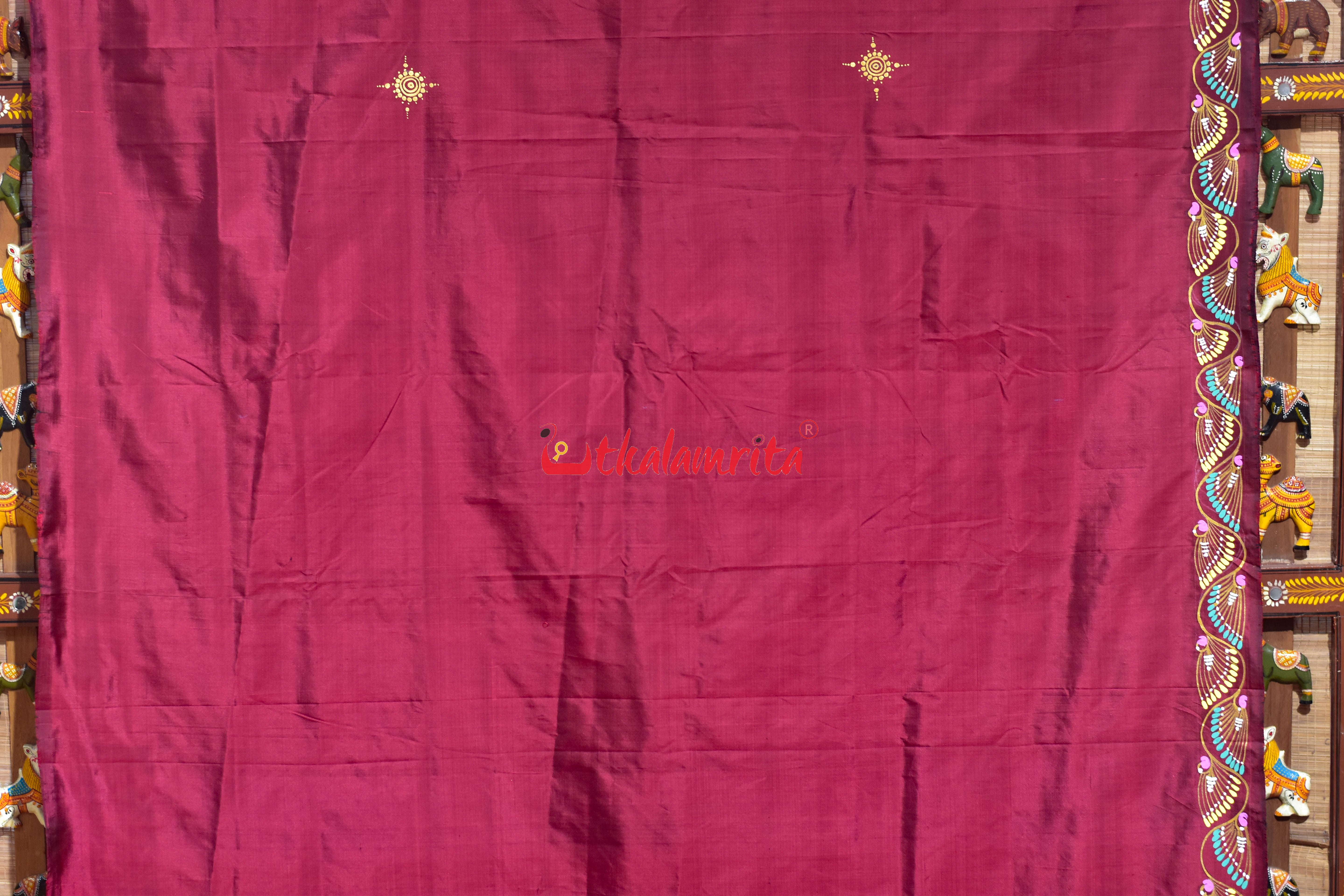 Maroon Nauka Paar Pattachitra Silk Saree