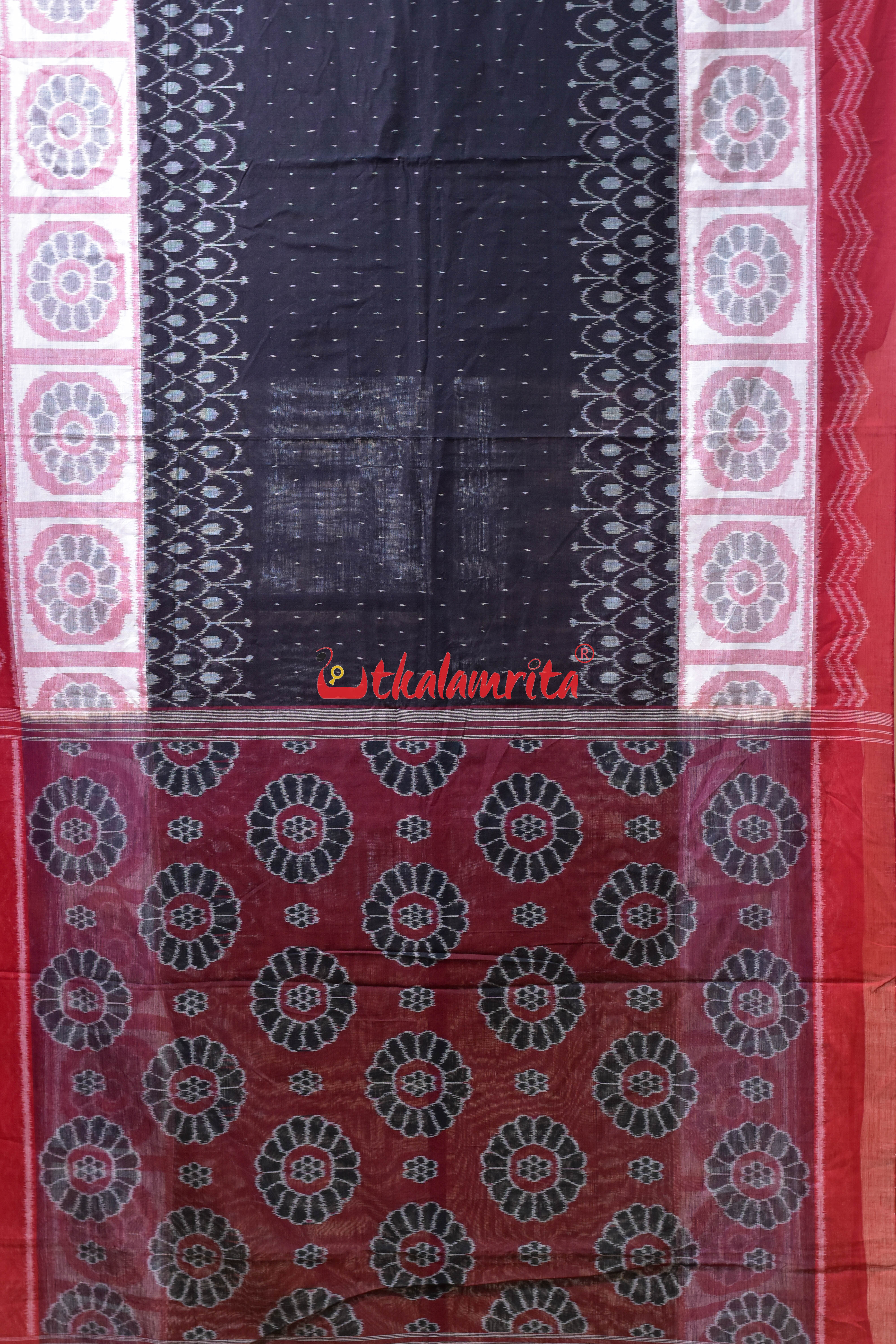 Black Scot Bada Phula Khandua Cotton Saree