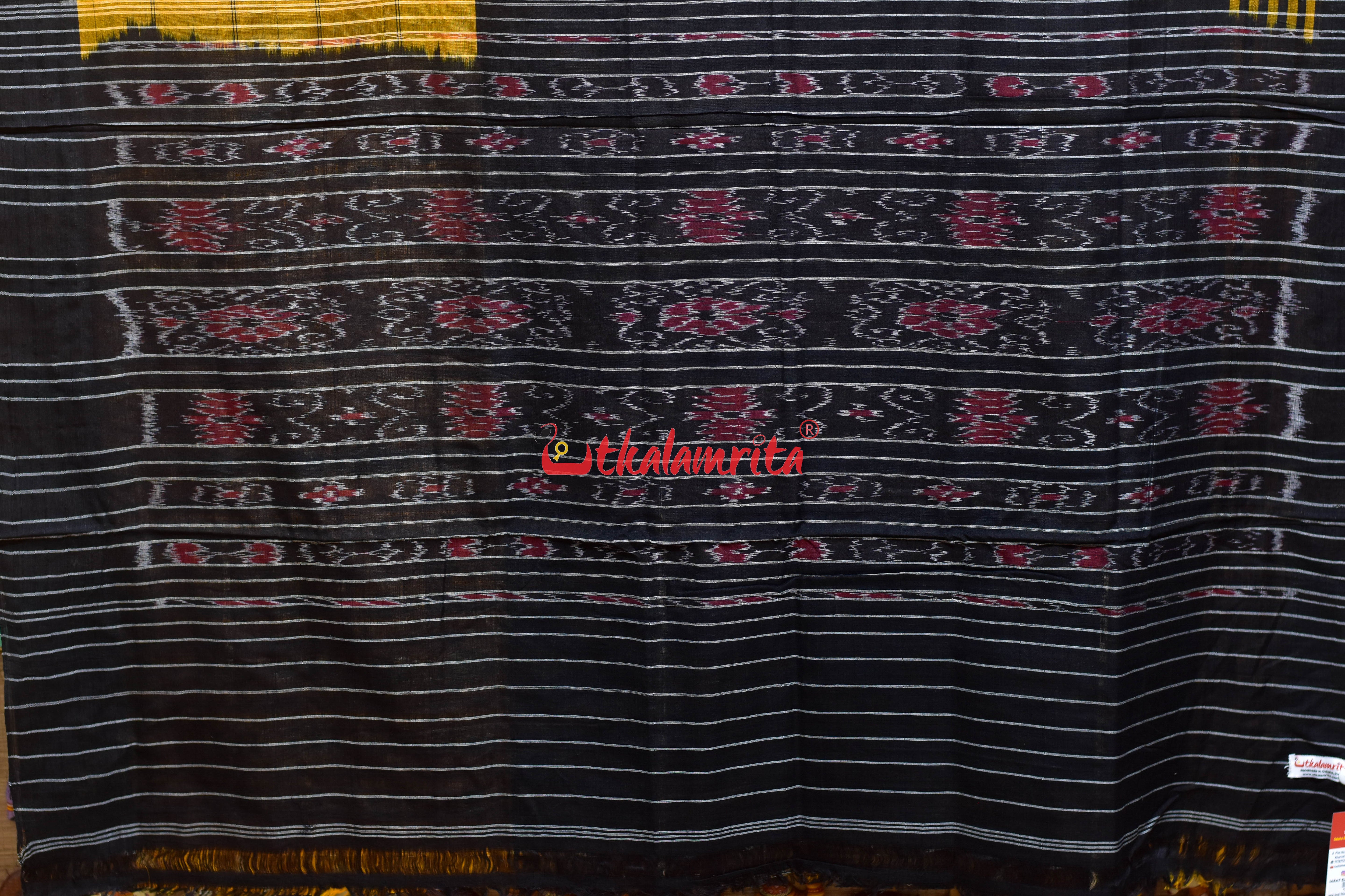 Special kargil Yellow Black Khandua Cotton Saree