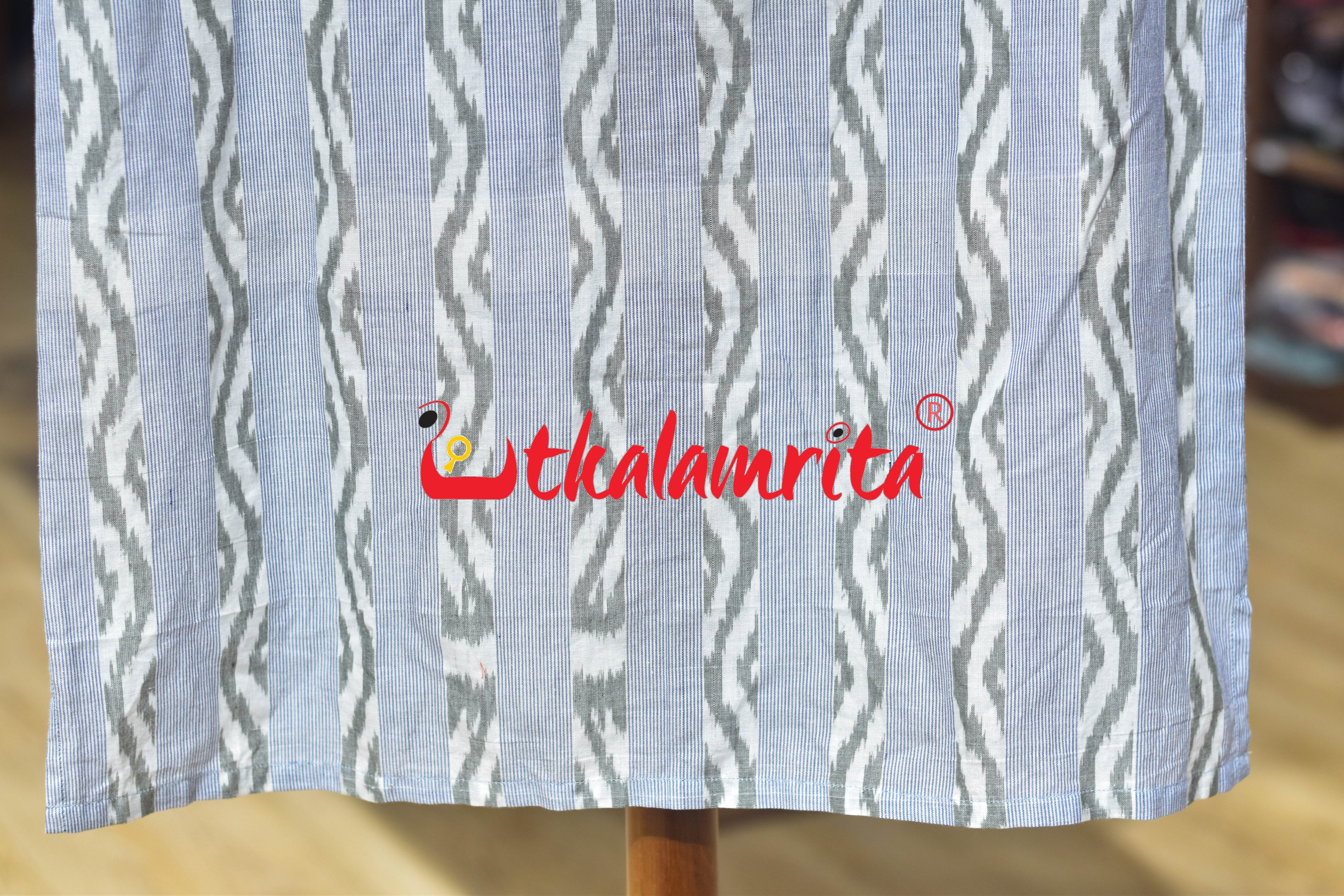 White Blue Lahari Lines (Men's Short Kurta)