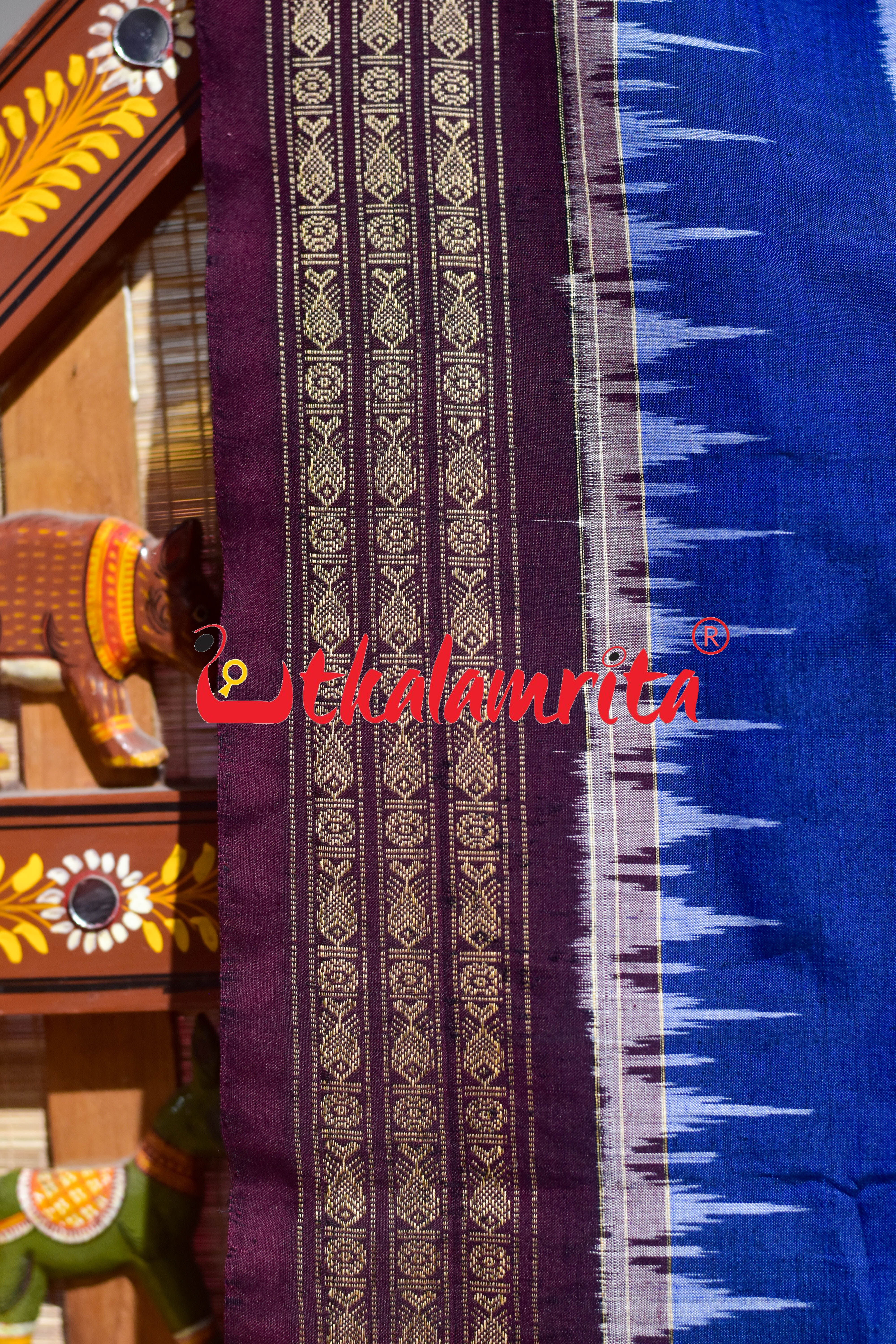 Blue Maroon Arata Sambalpuri Cotton Saree