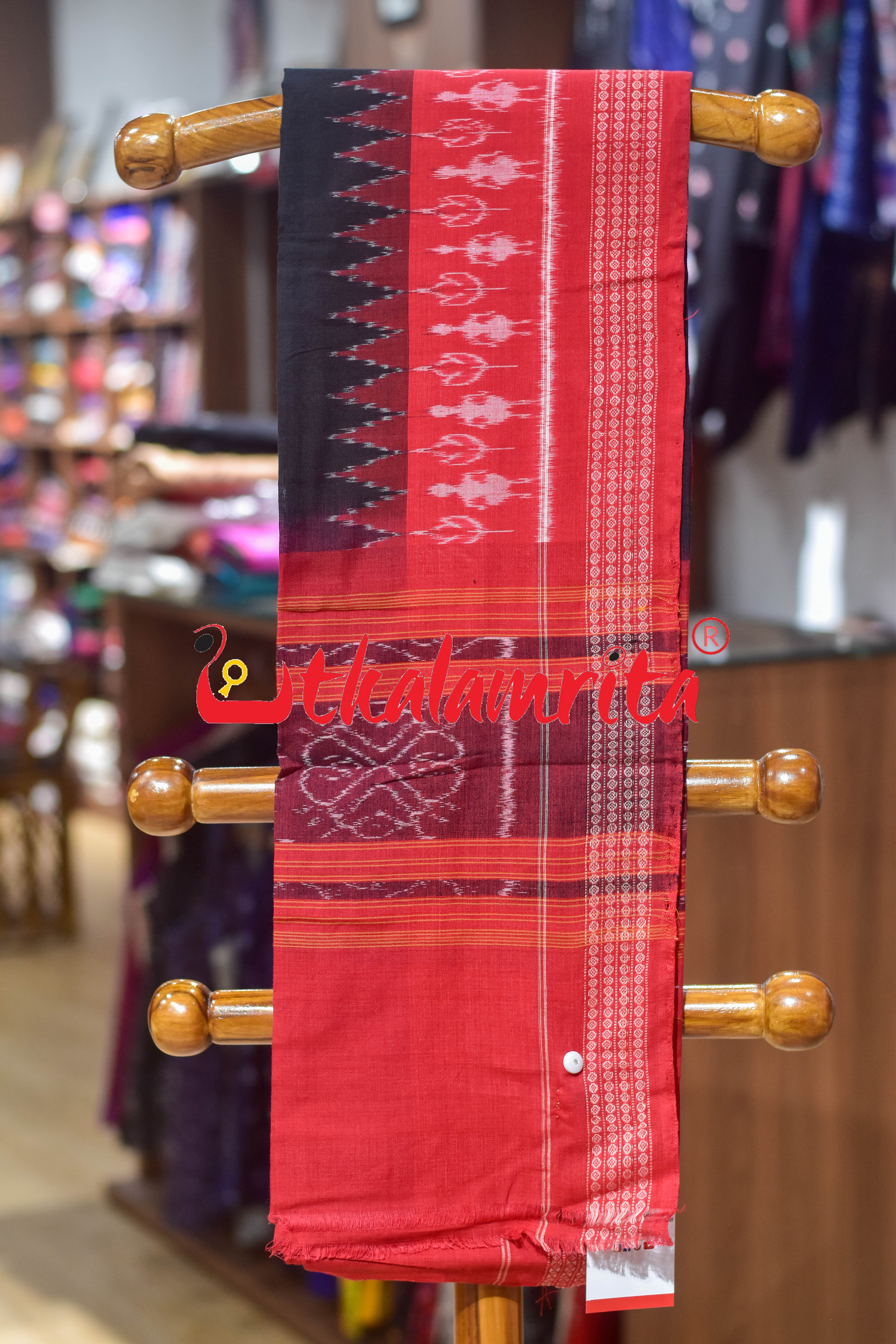 Red Black Double Elephant Sambalpuri Cotton Dress Set