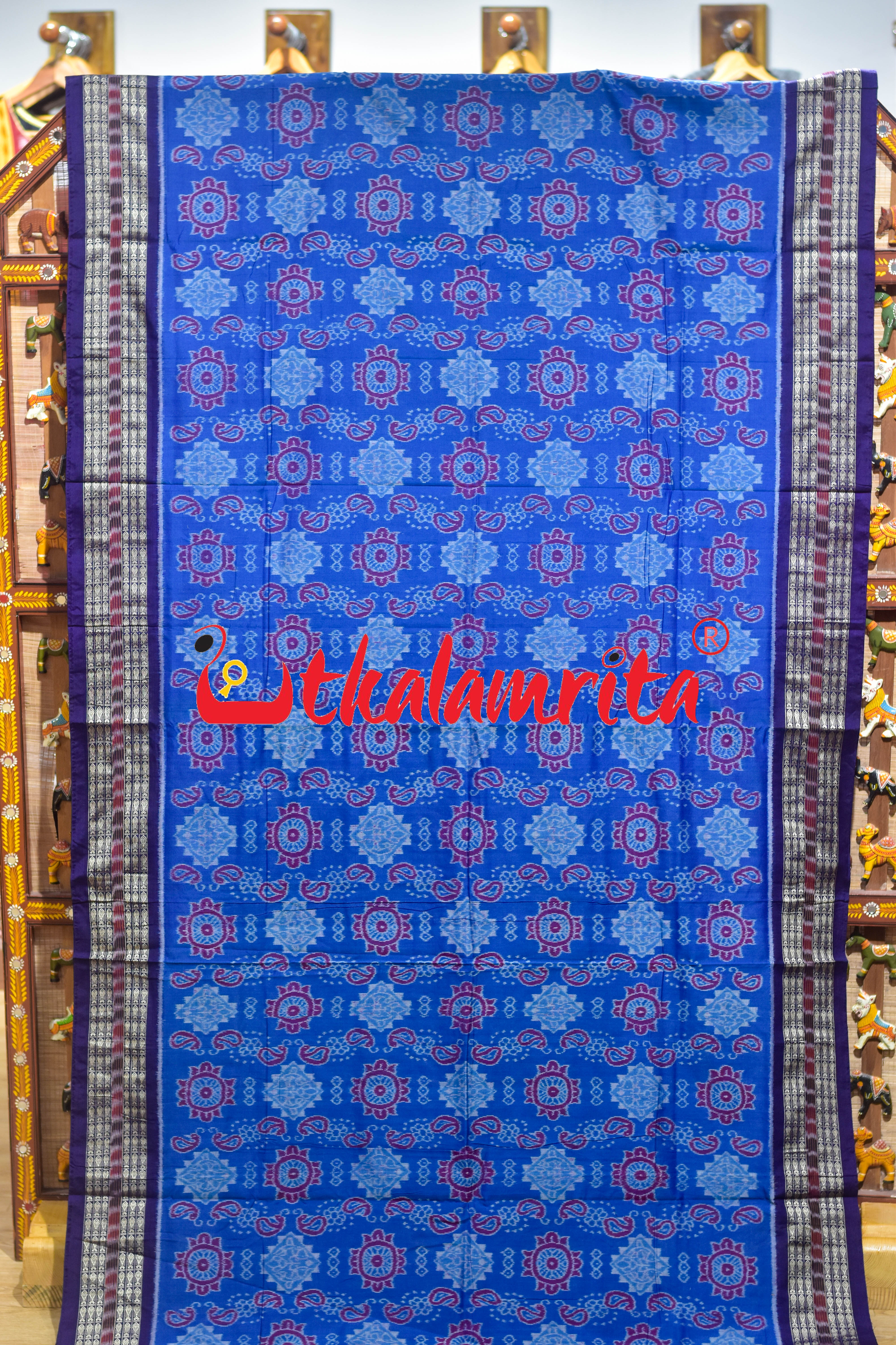 Christmas Blues Sambalpuri Cotton Saree