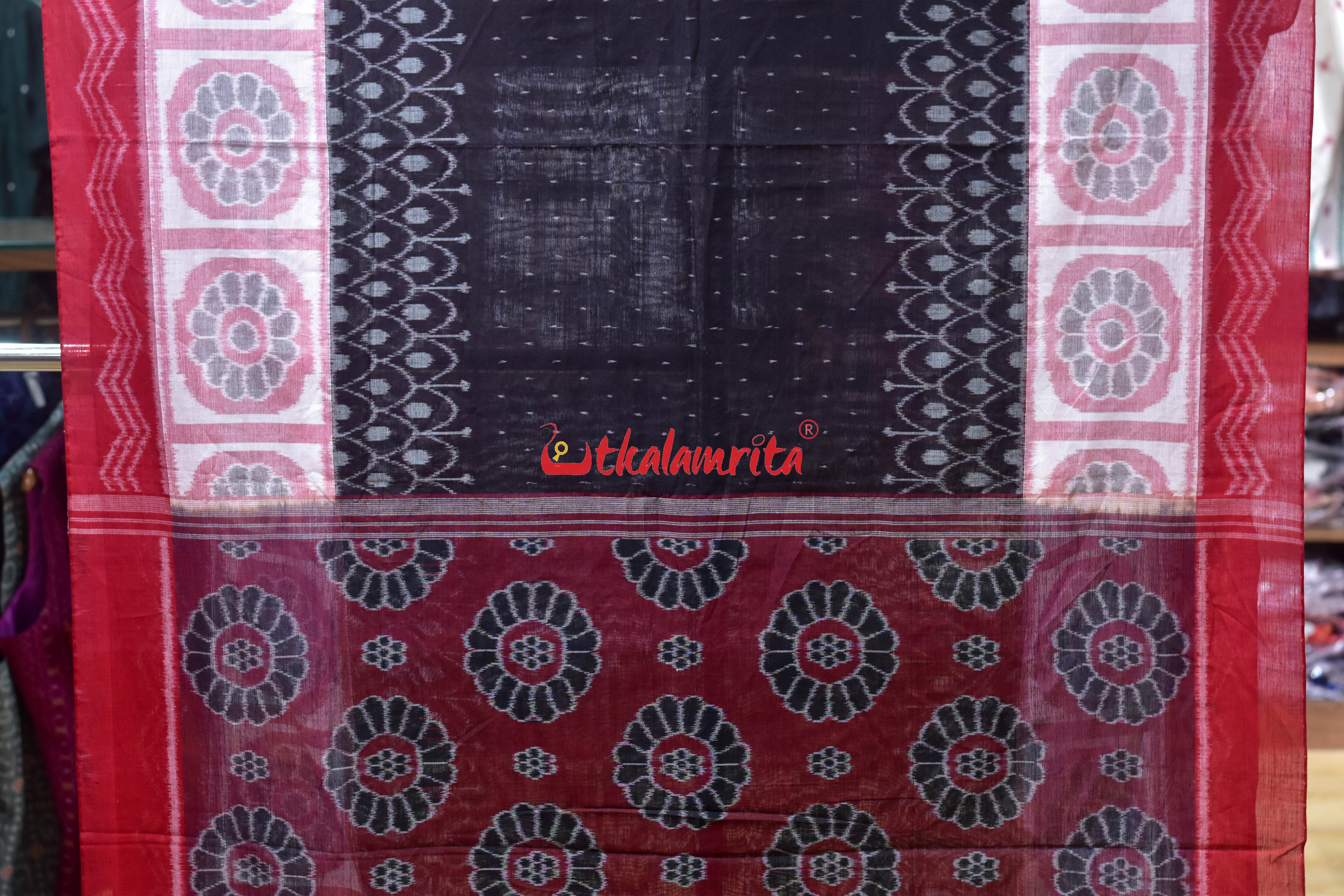 Black Scot Bada Phula Khandua Cotton Saree