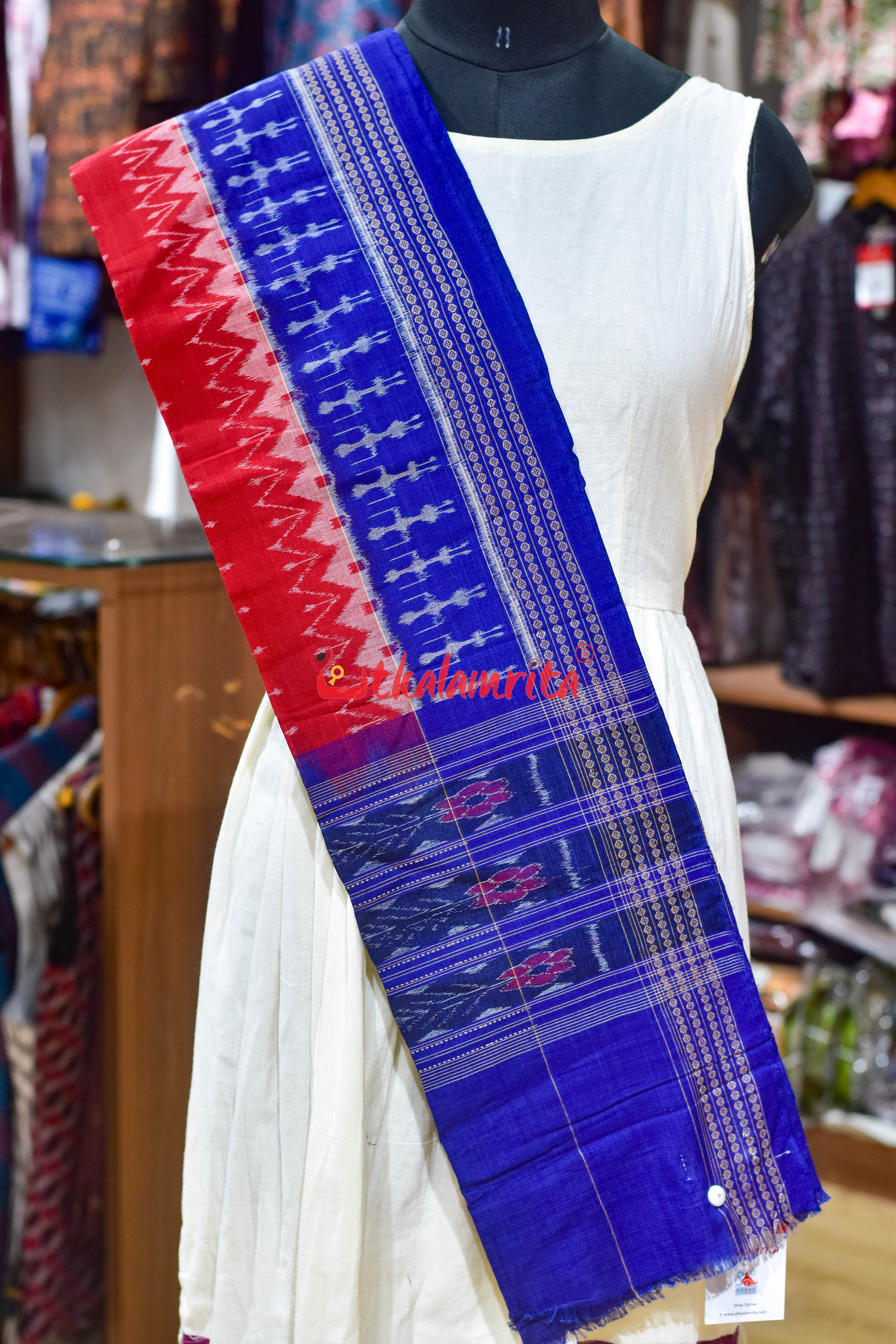 Red with Blue Tribal Border Cotton (Dupatta)