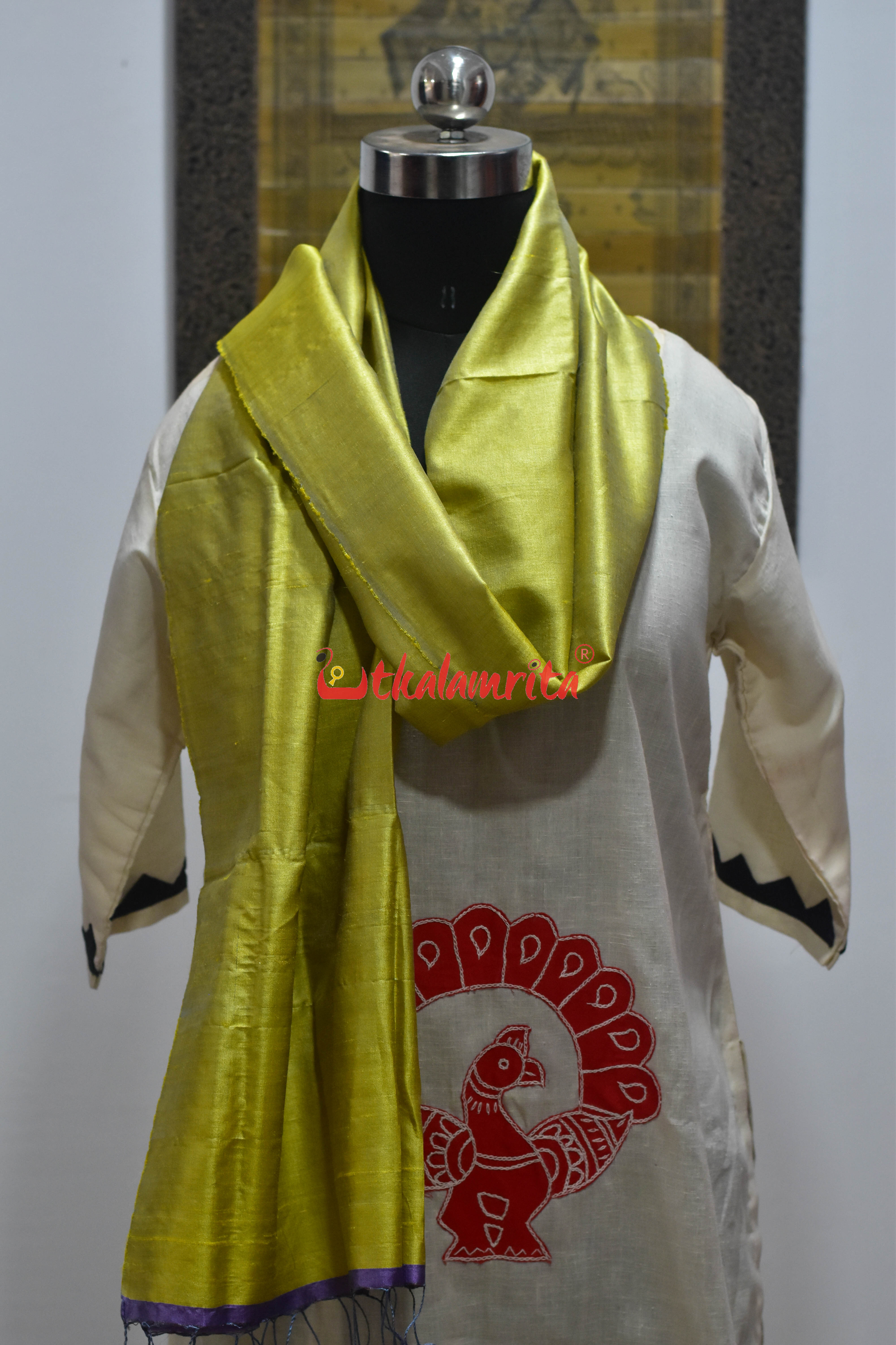 Lemon Yellow Fine Tussar Plain (Stole)