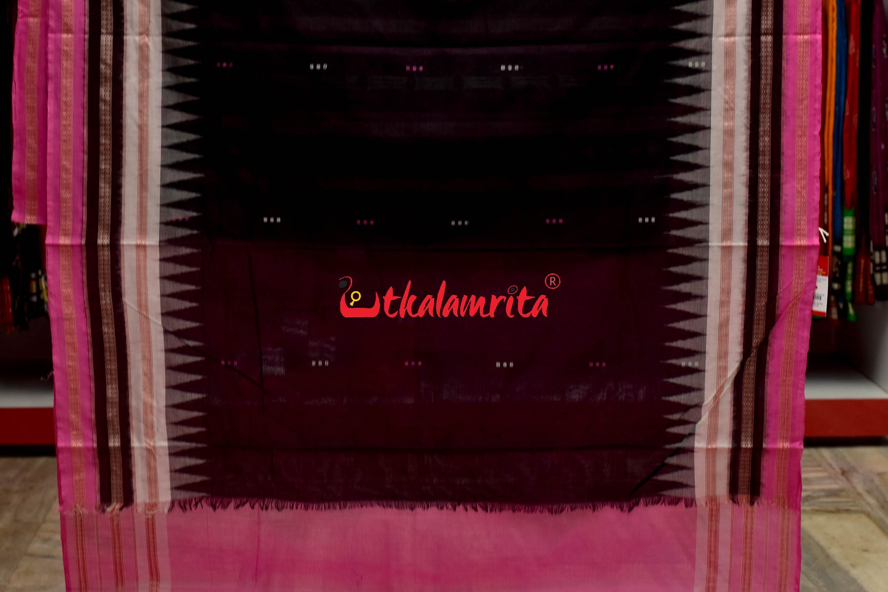 3 Dhadi Black Pink Bomkai Cotton Saree