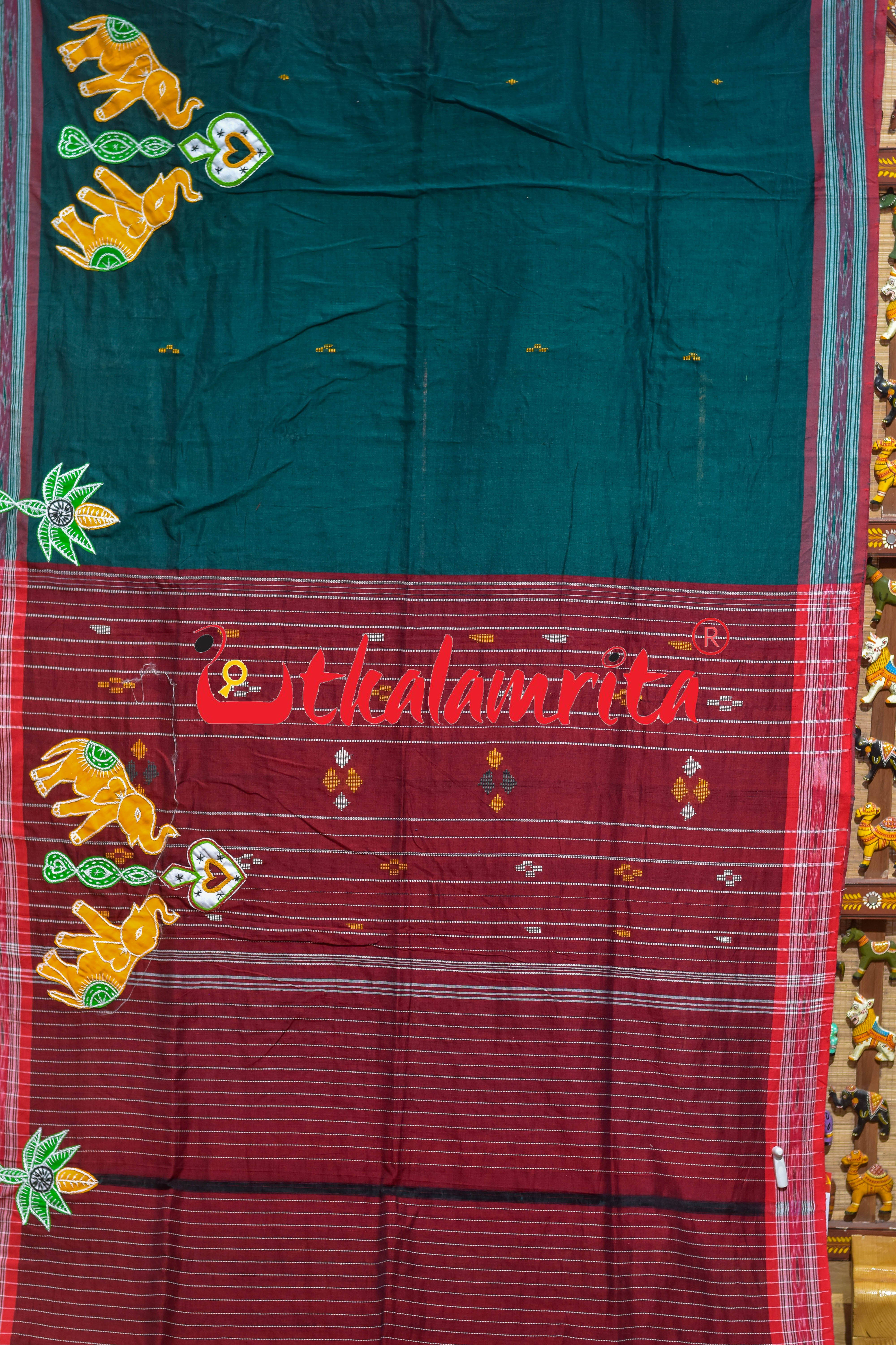 Green Applique Work Designer Cotton Saree