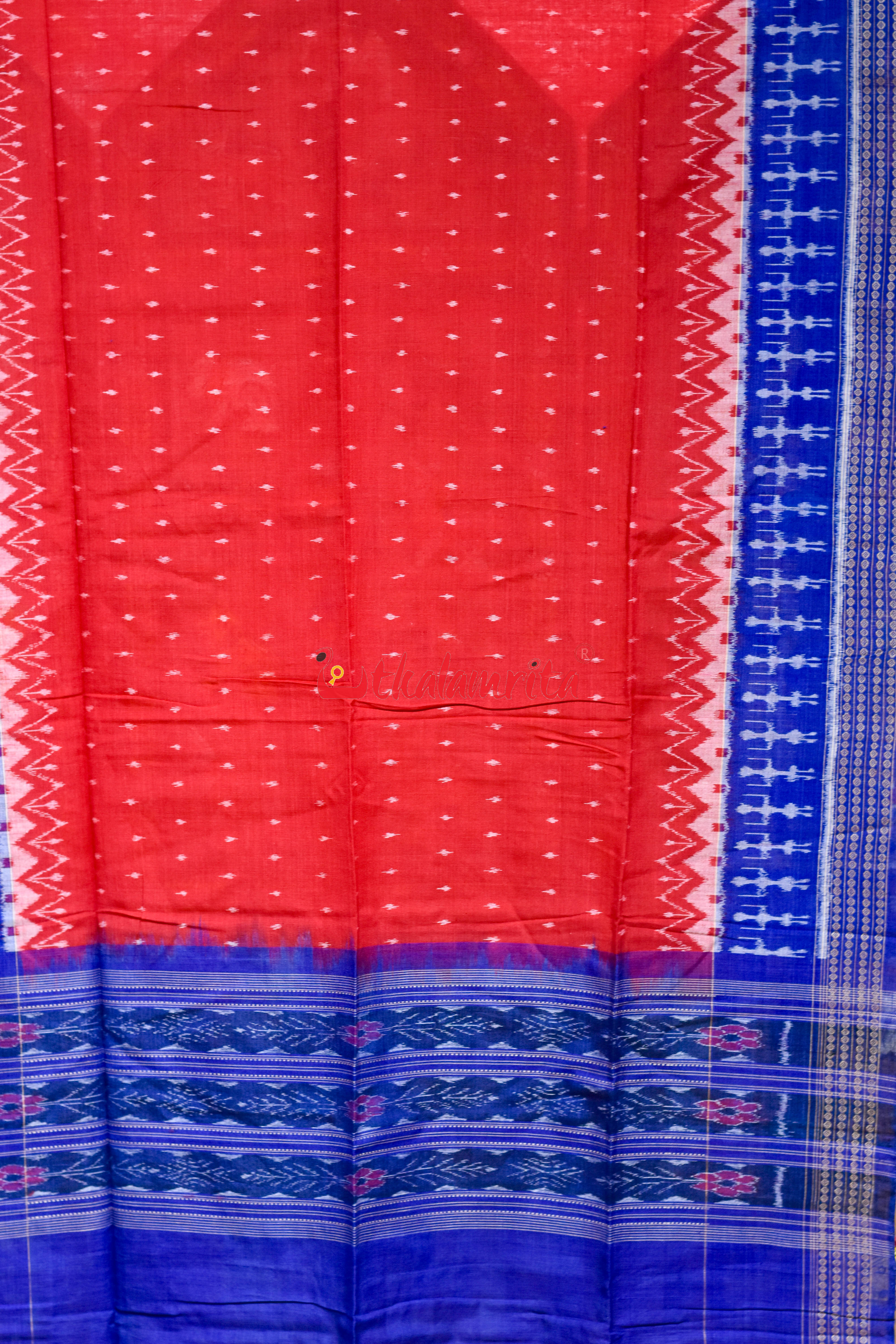 Red with Blue Tribal Border Cotton (Dupatta)