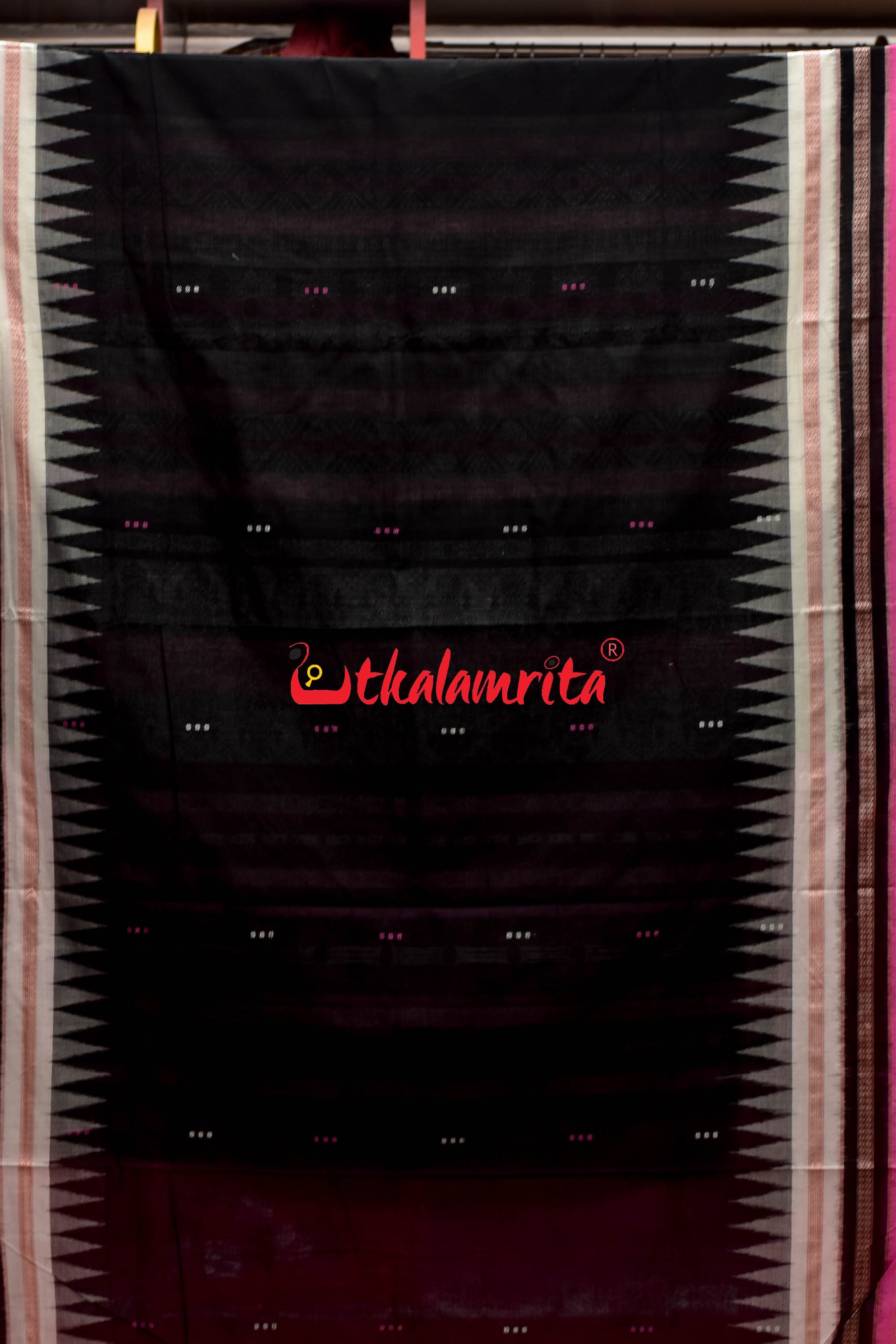 3 Dhadi Black Pink Bomkai Cotton Saree