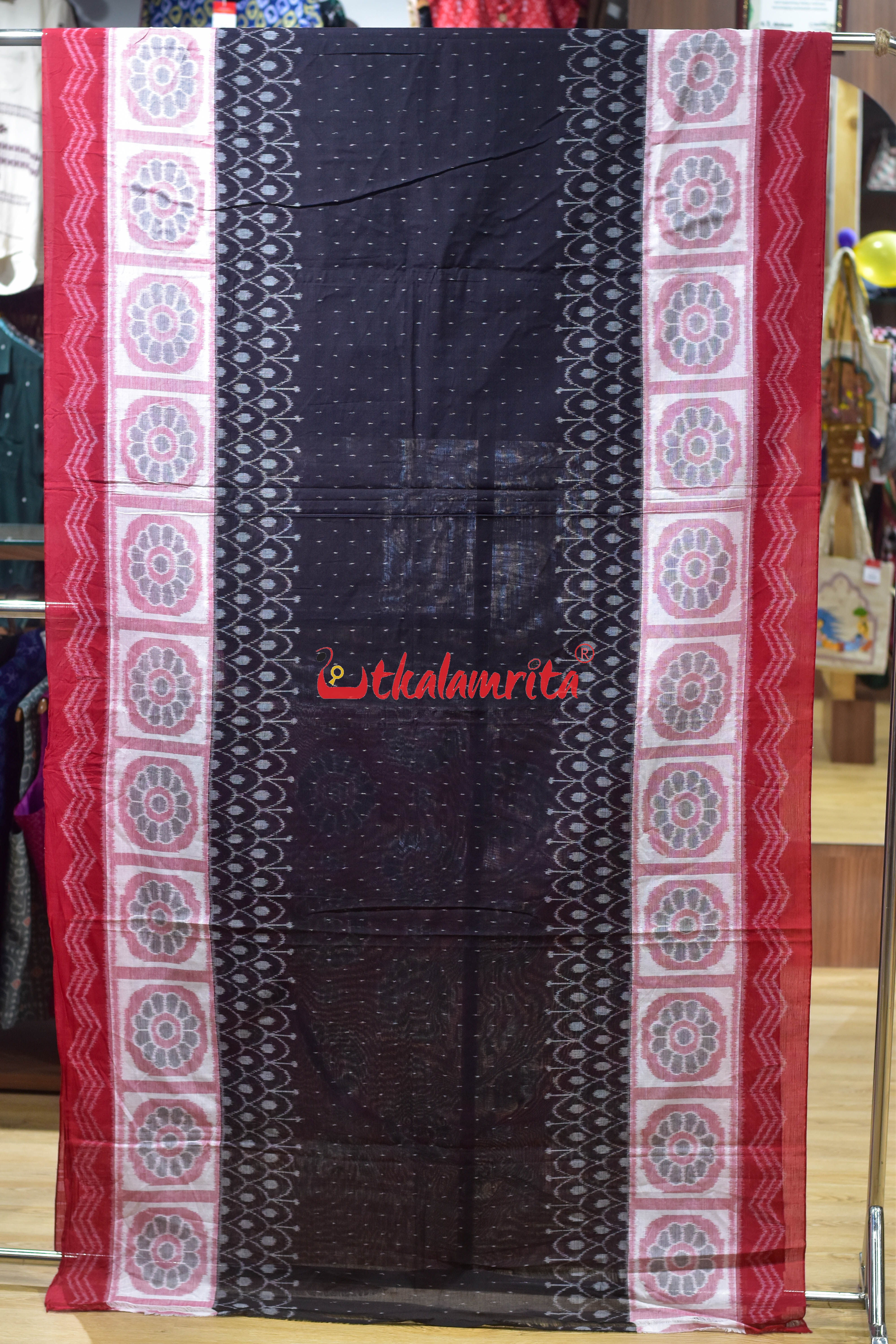Black Scot Bada Phula Khandua Cotton Saree