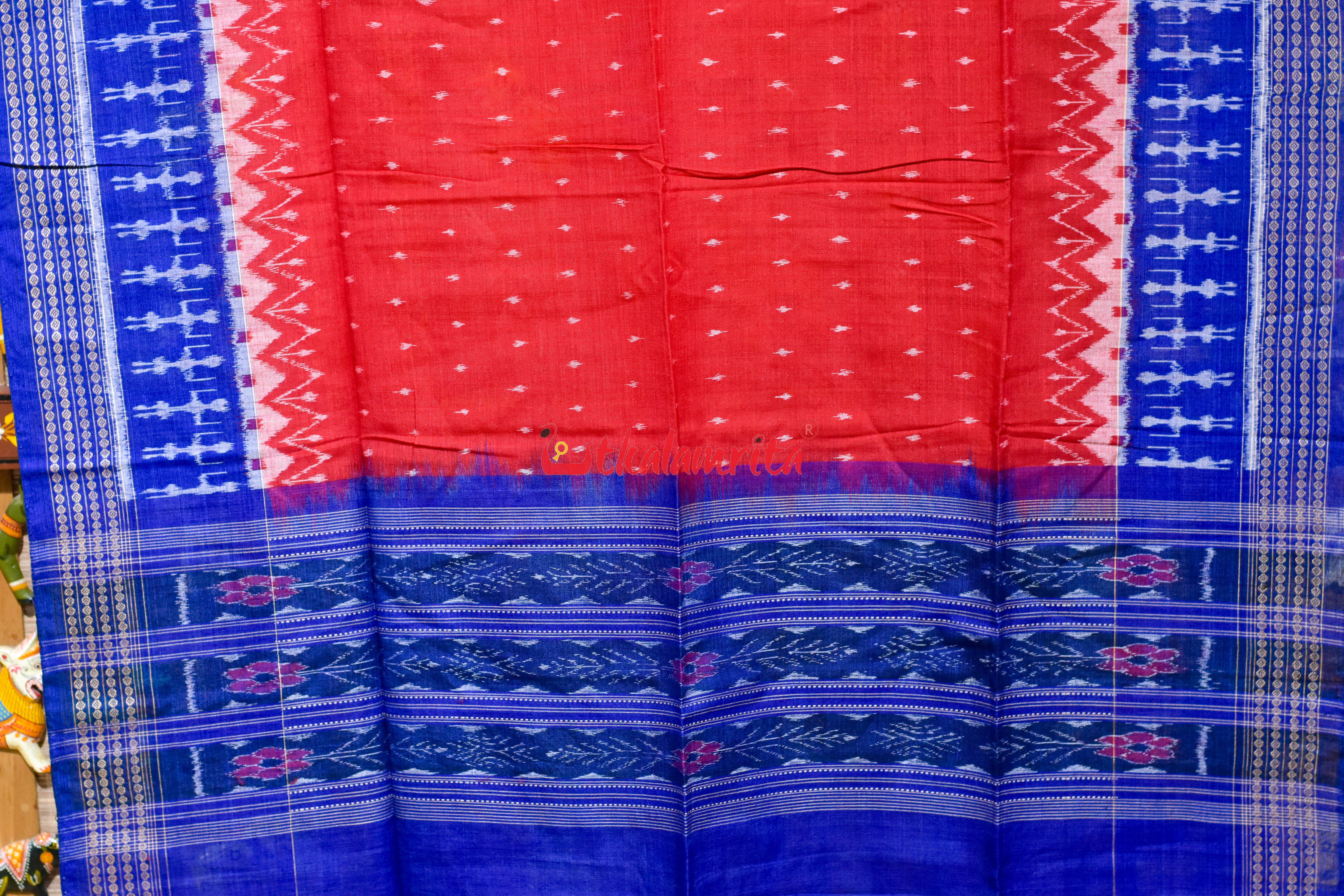 Red with Blue Tribal Border Cotton (Dupatta)