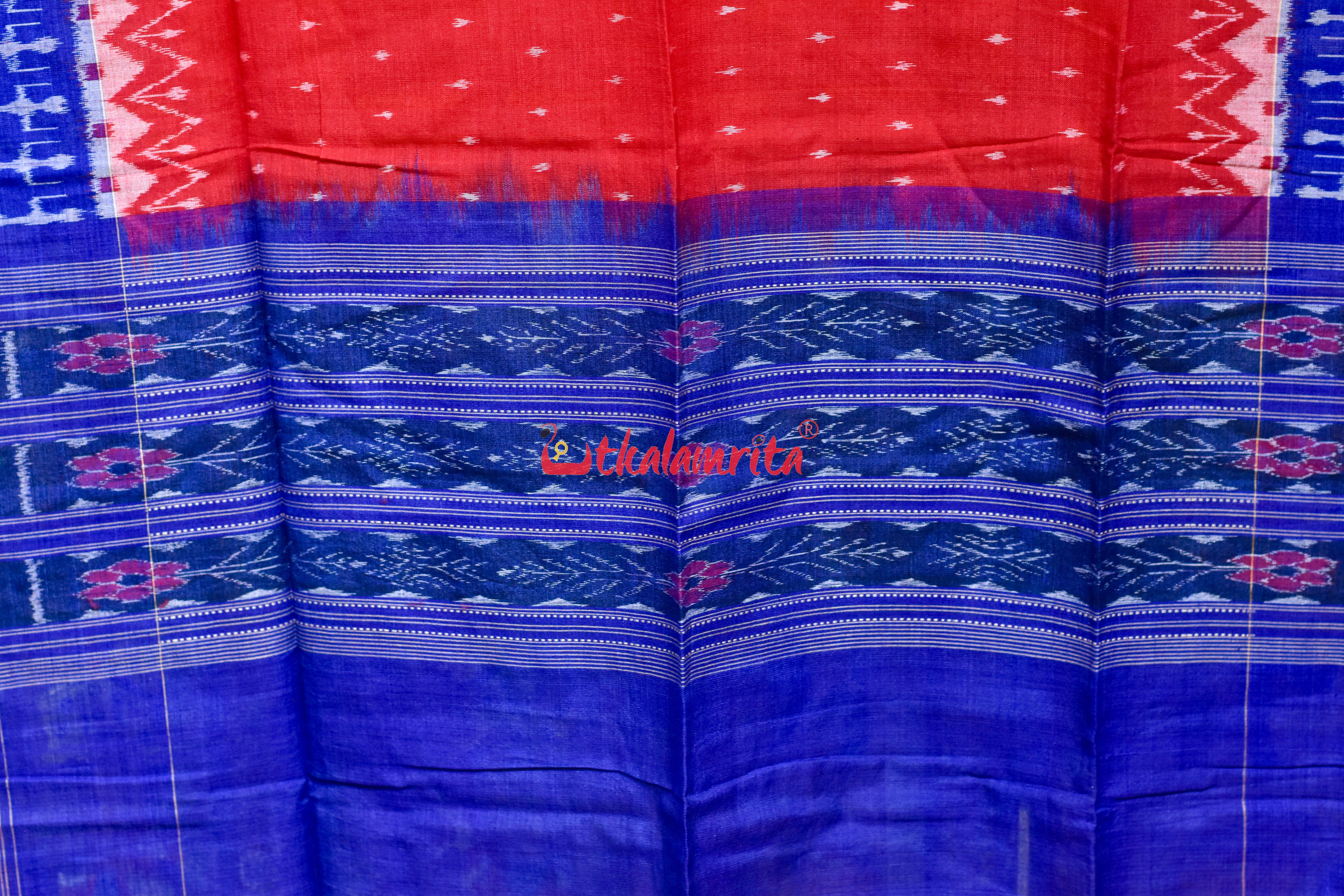 Red with Blue Tribal Border Cotton (Dupatta)