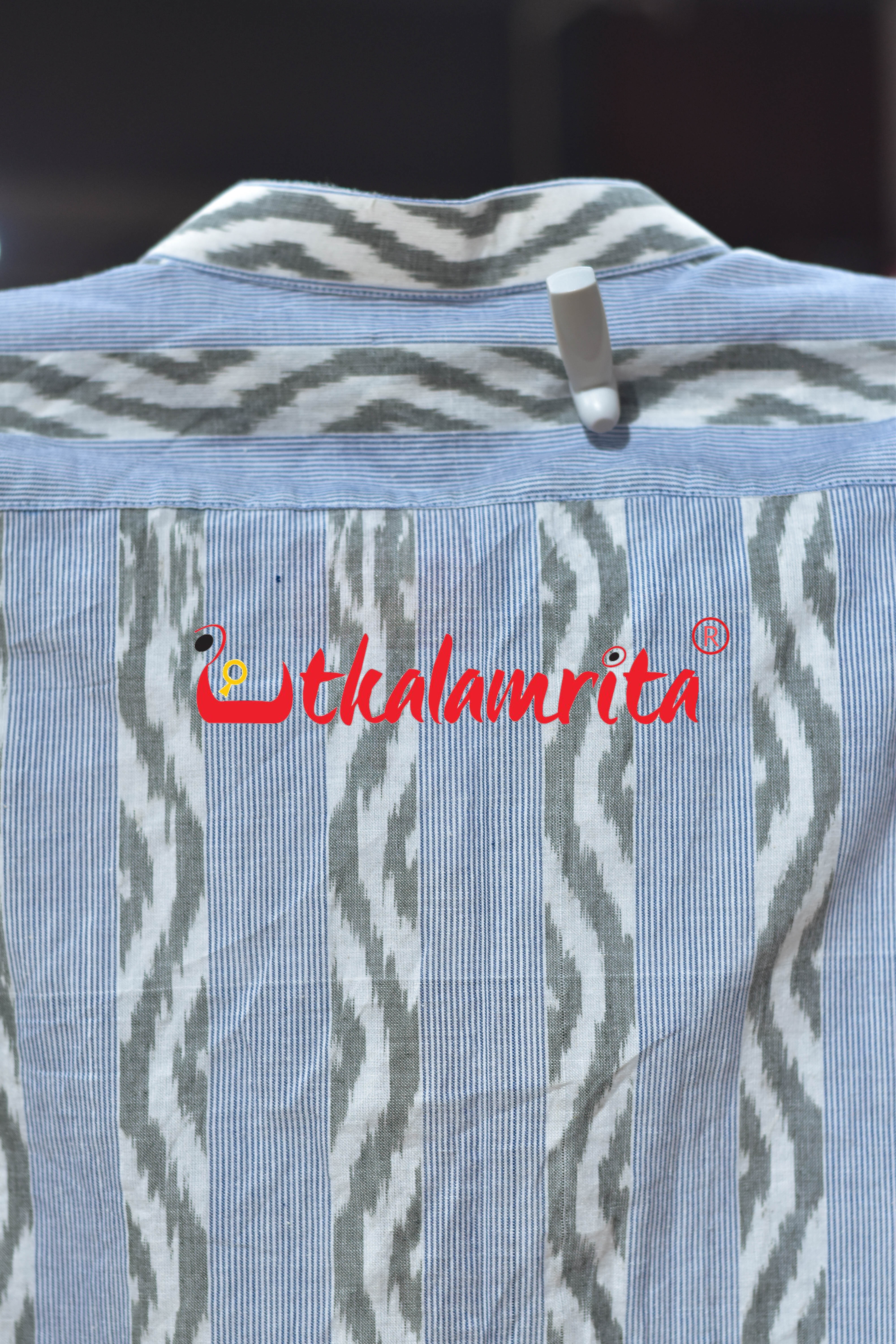 White Blue Lahari Lines (Men's Short Kurta)