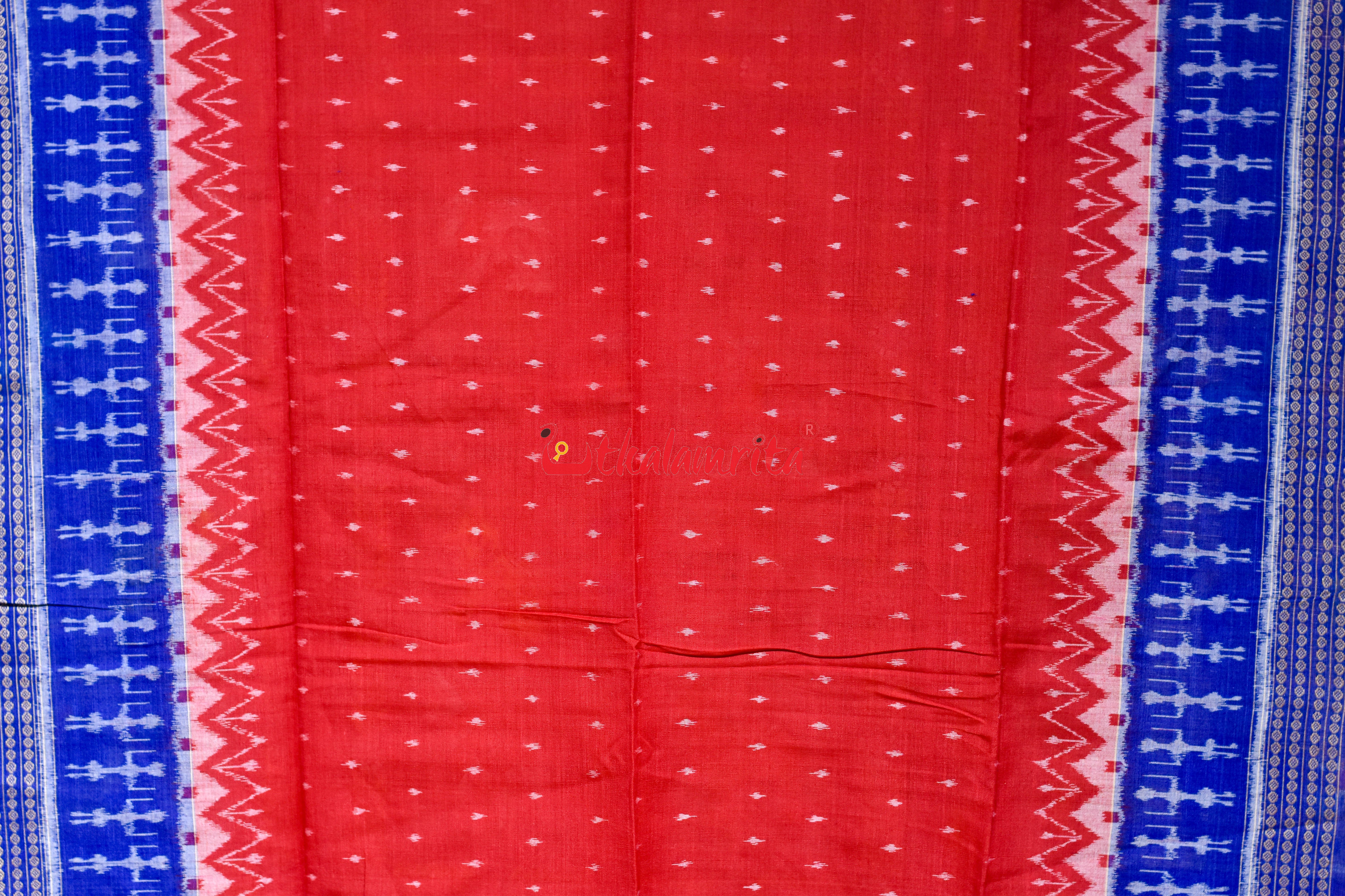 Red with Blue Tribal Border Cotton (Dupatta)