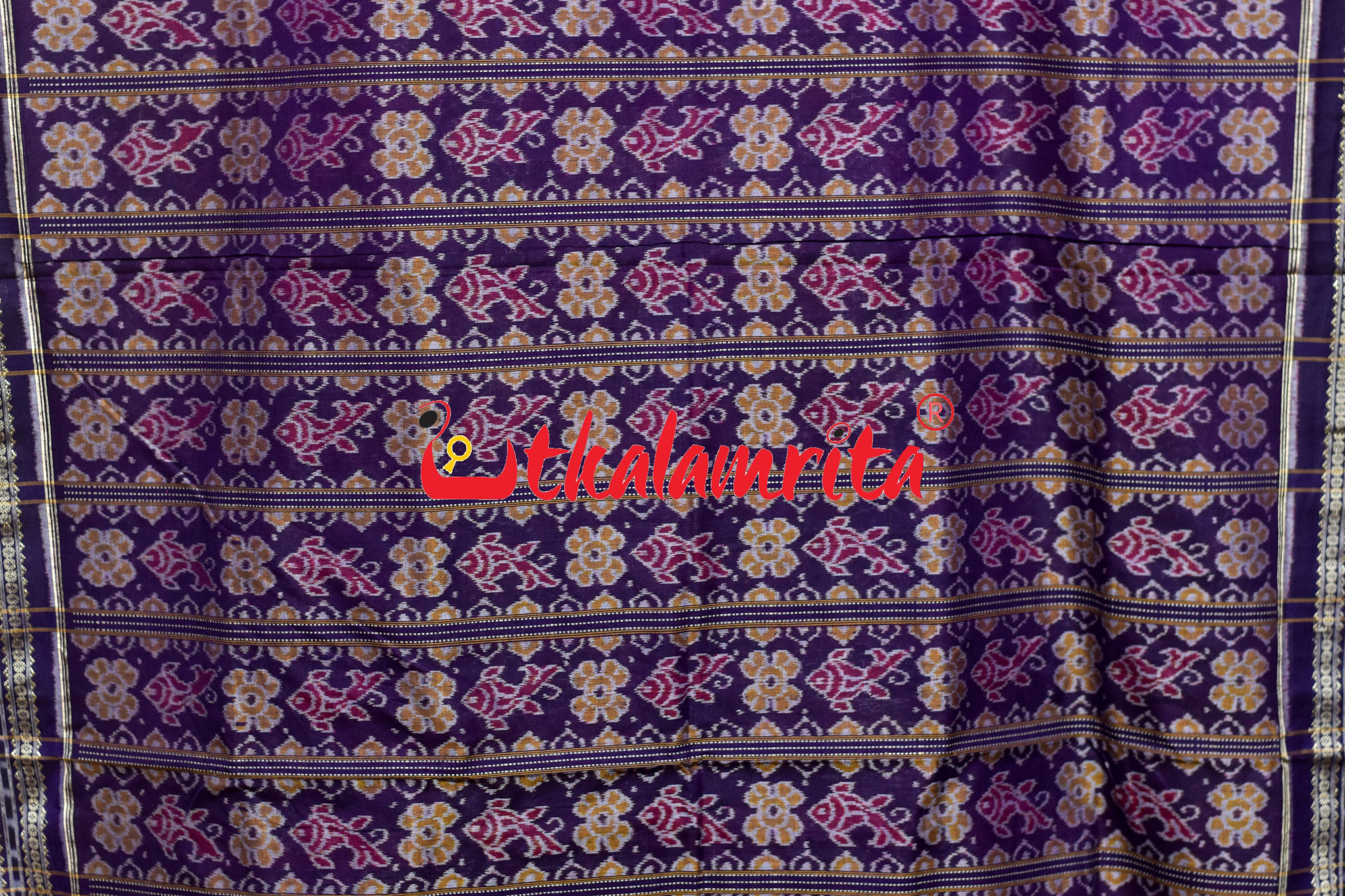 Pink Purple Double Mayura Sambalpuri Cotton Saree