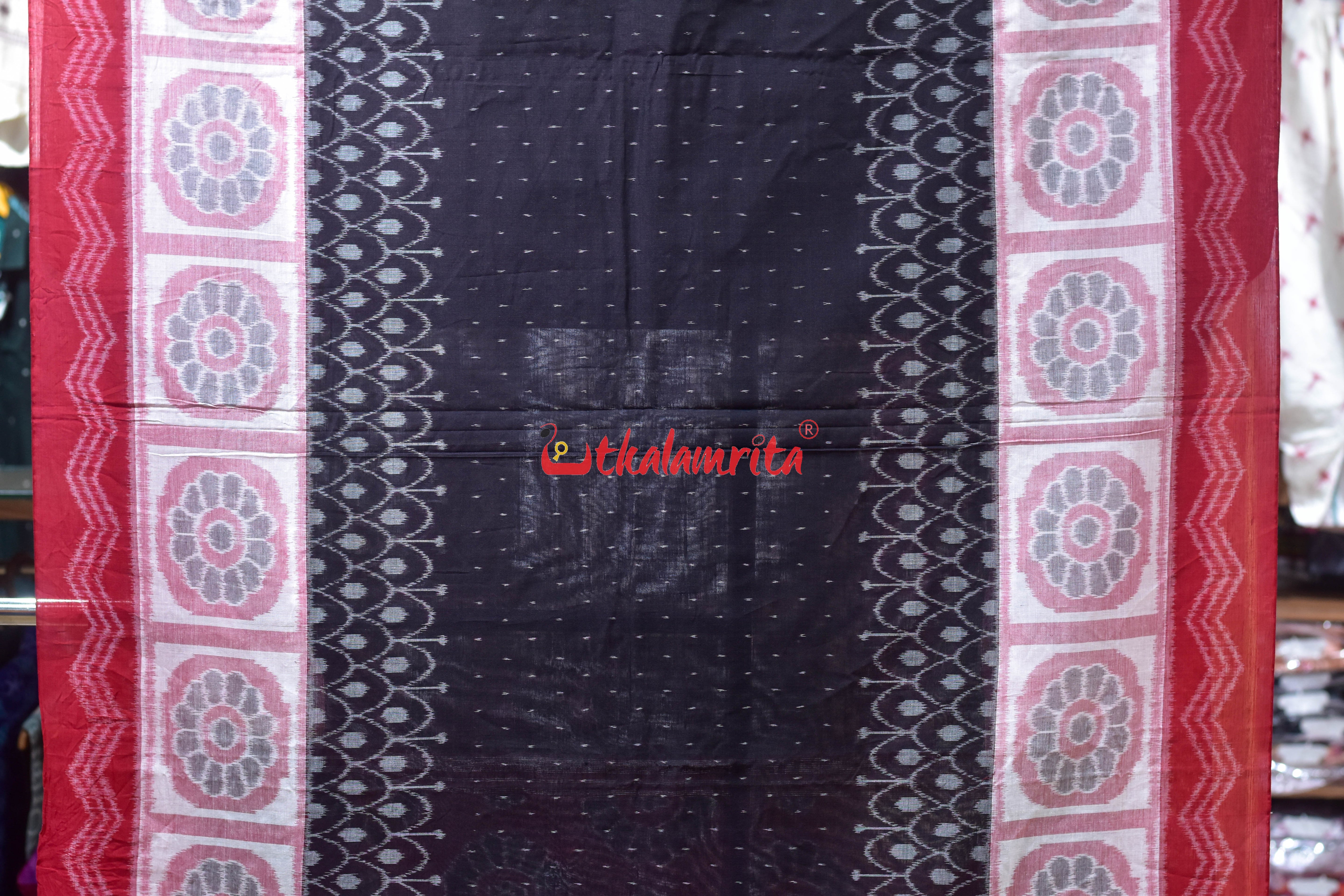 Black Scot Bada Phula Khandua Cotton Saree