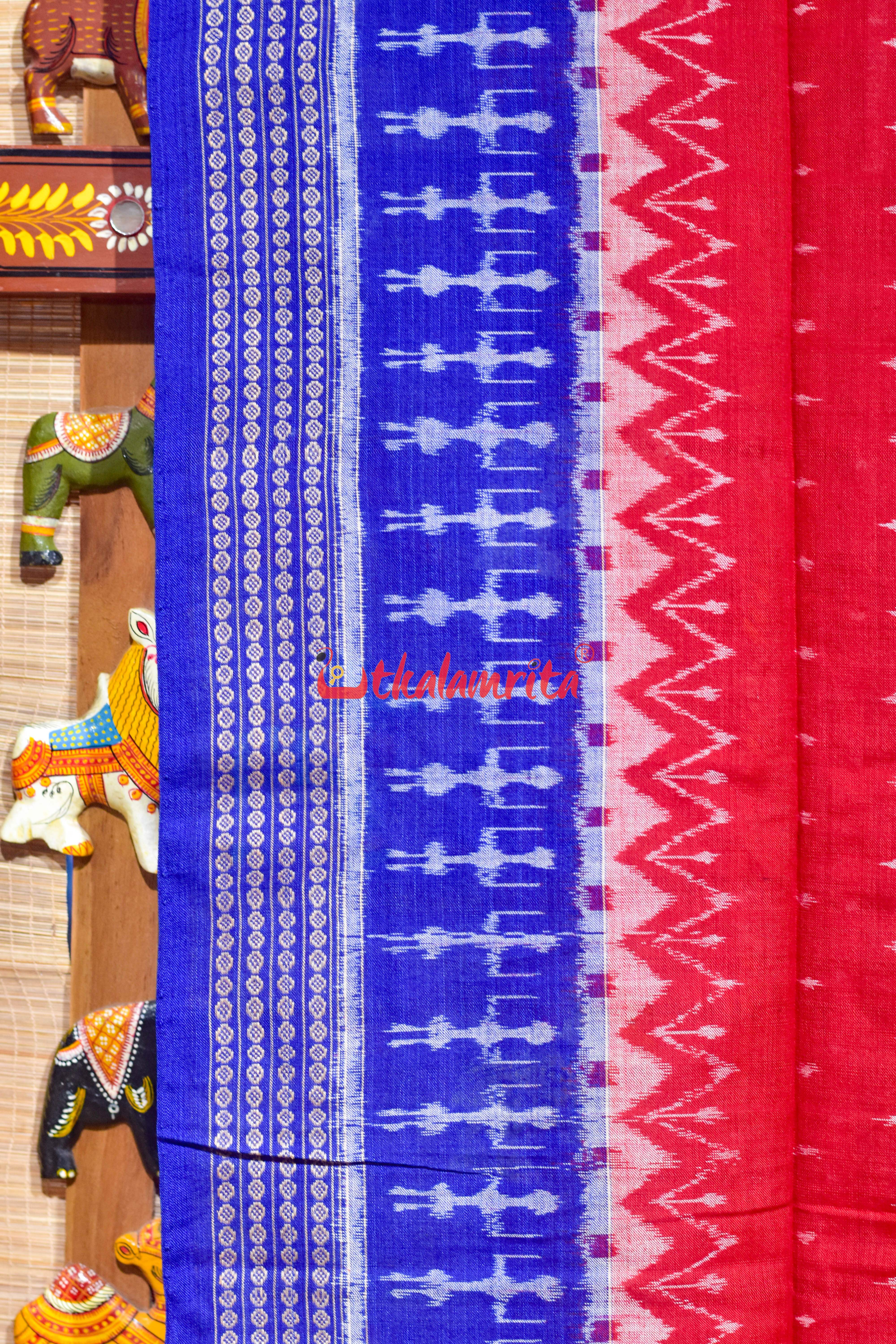 Red with Blue Tribal Border Cotton (Dupatta)