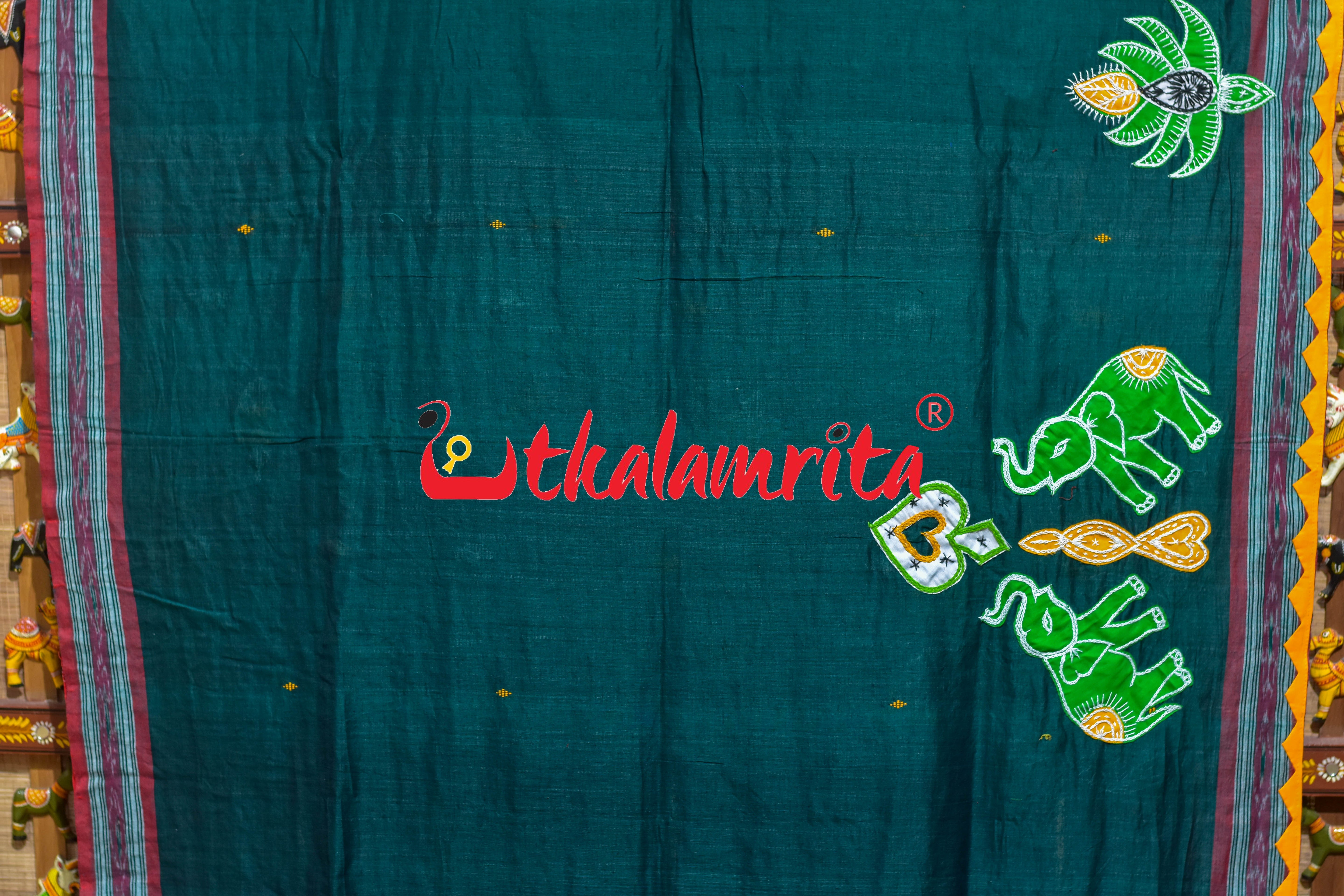 Green Applique Work Designer Cotton Saree