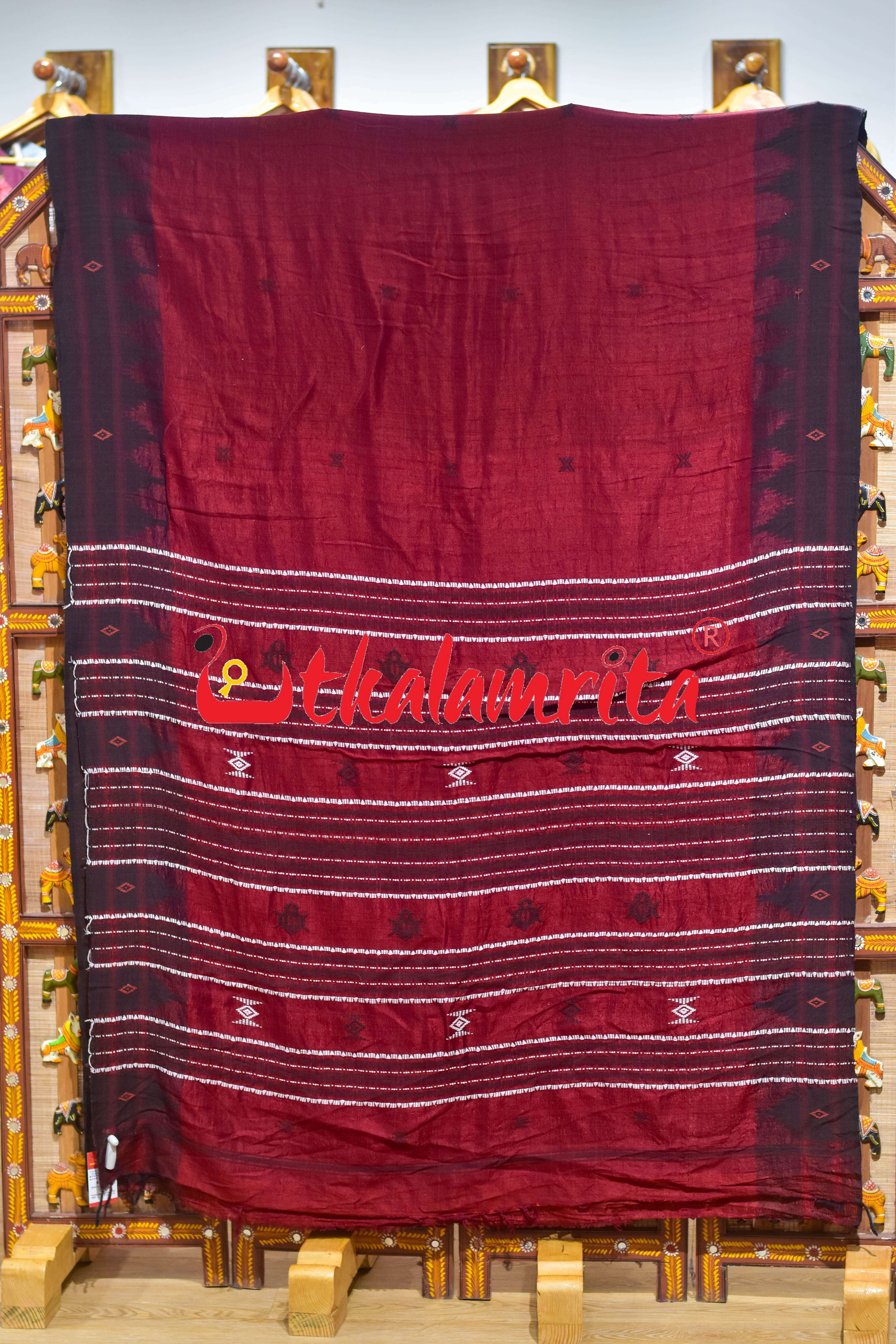 Red Black Adibasi Tusaar Kotpad Silk Saree
