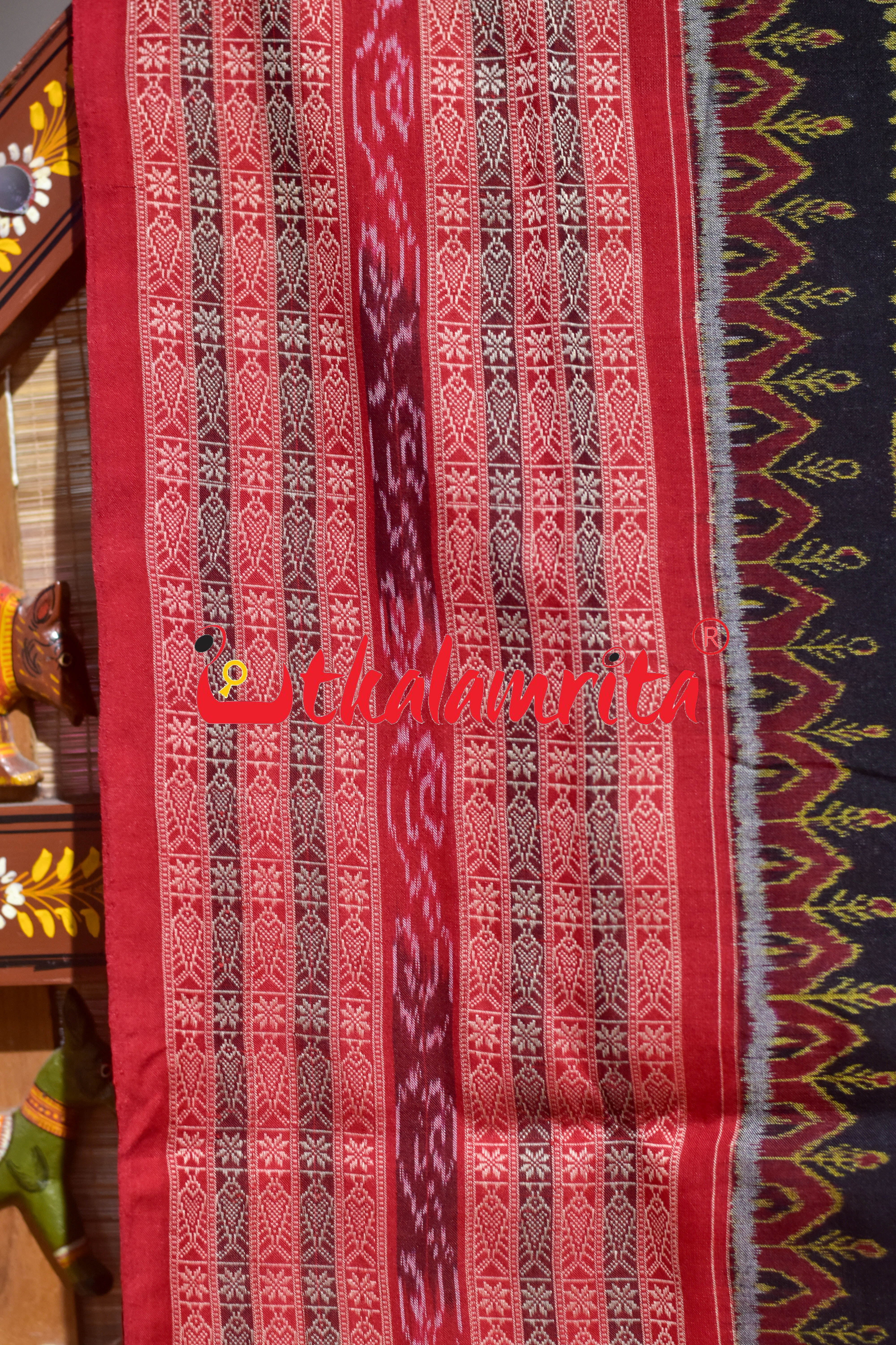 Black Red Uansa Rani Sambalpuri Cotton Saree