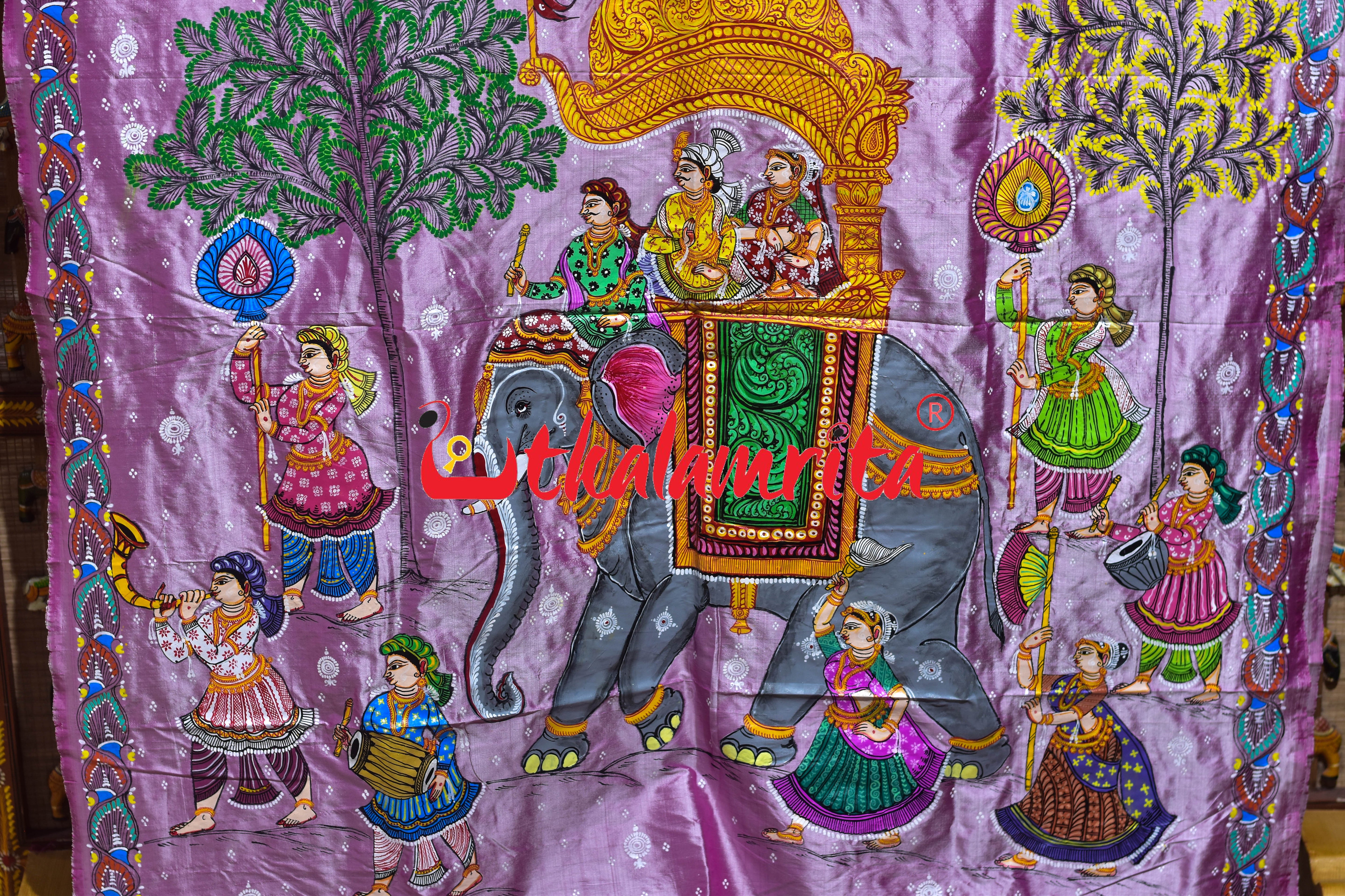 Light Pink Raja Rani on Elephant Pattachitra Silk Saree
