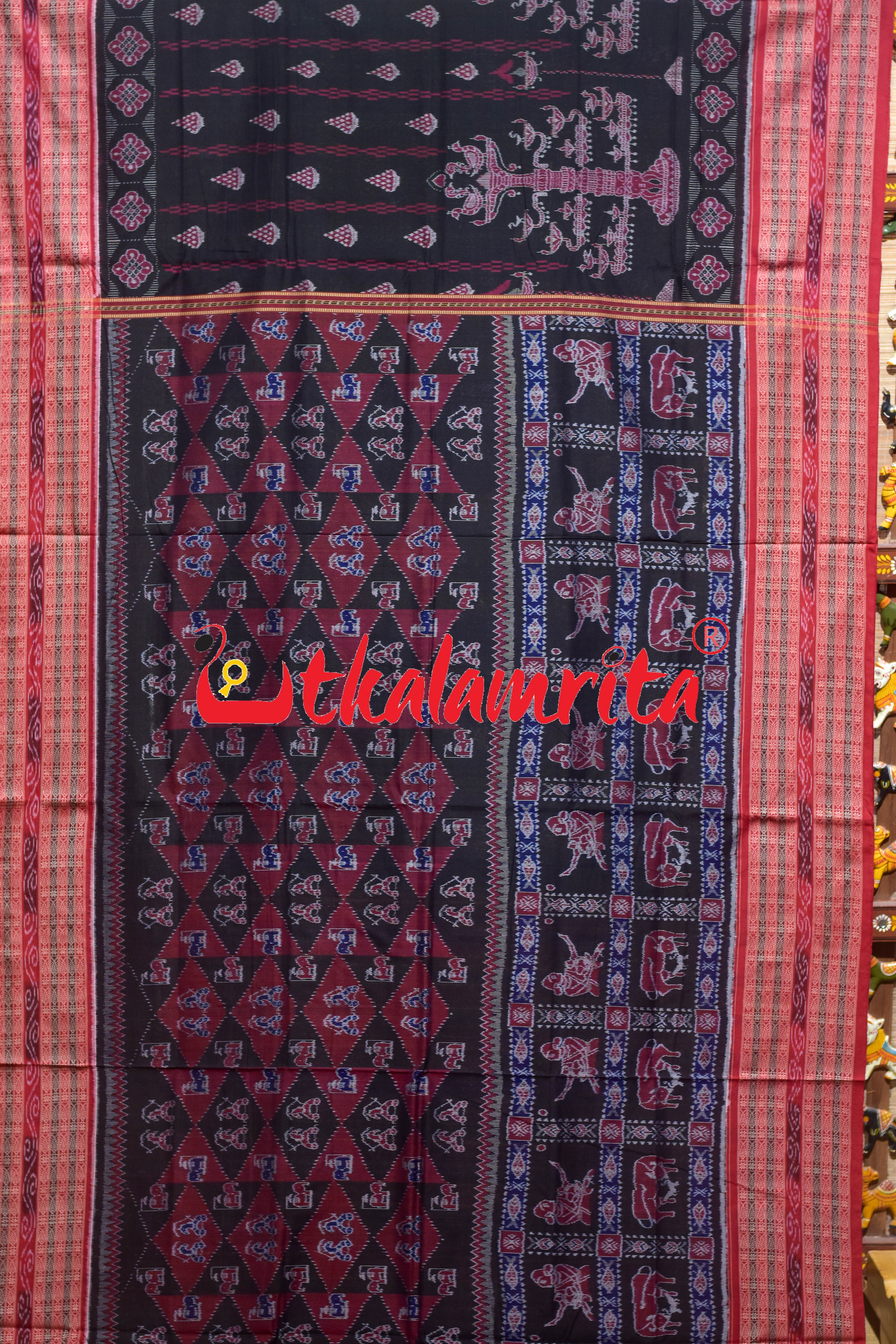 Black Red Uansa Rani Sambalpuri Cotton Saree