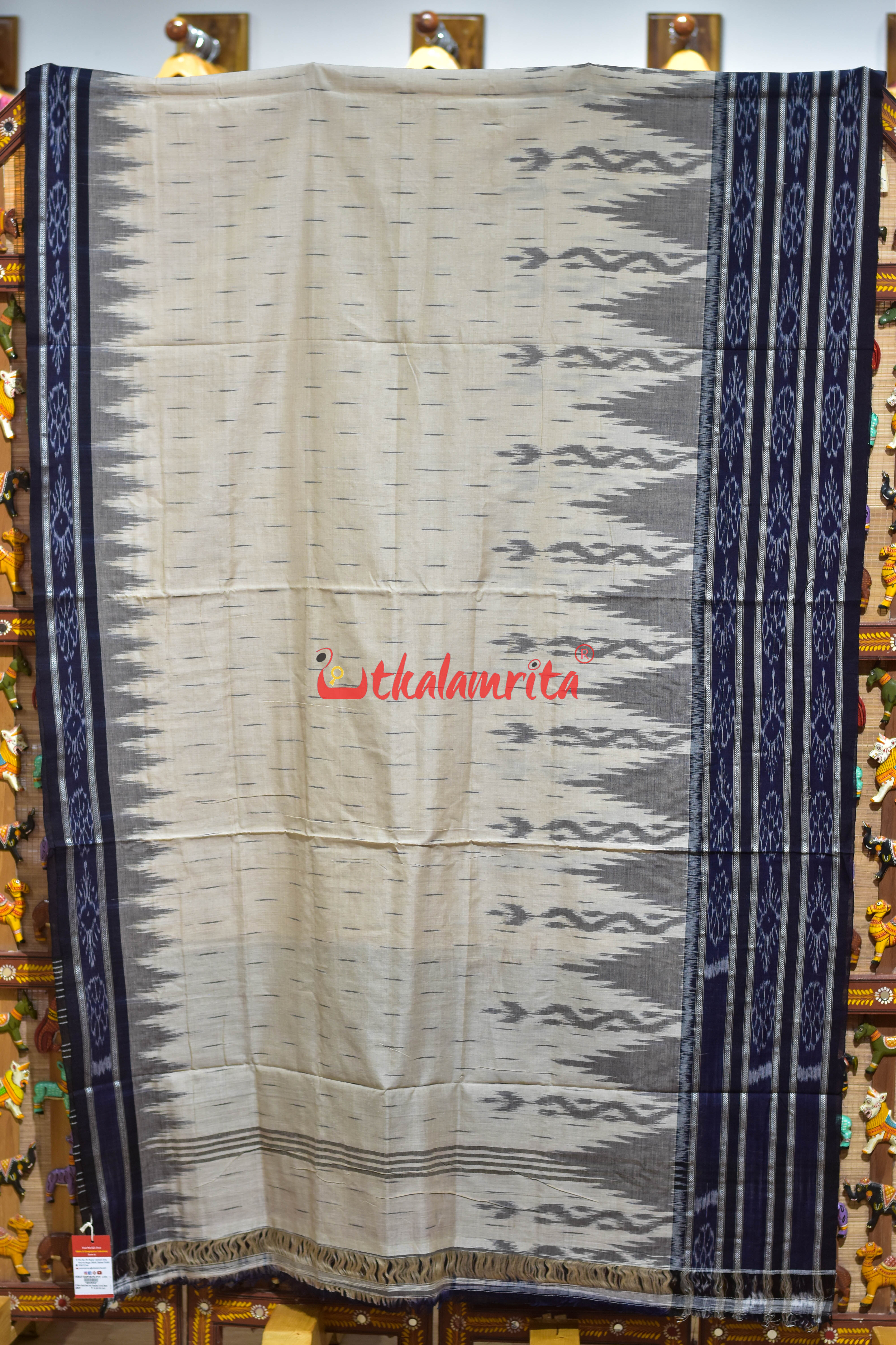 Off White Black Daali Scot Khandua Cotton Saree