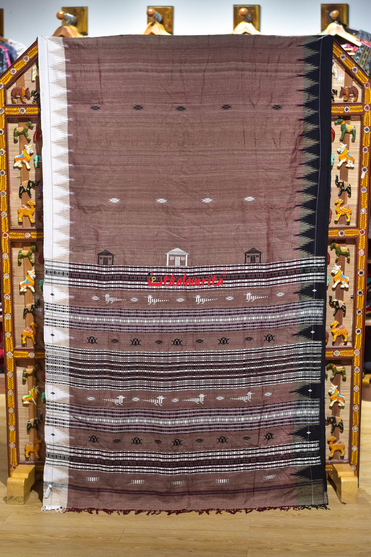 Old Rose Black White Border Tussar Kotpad Saree