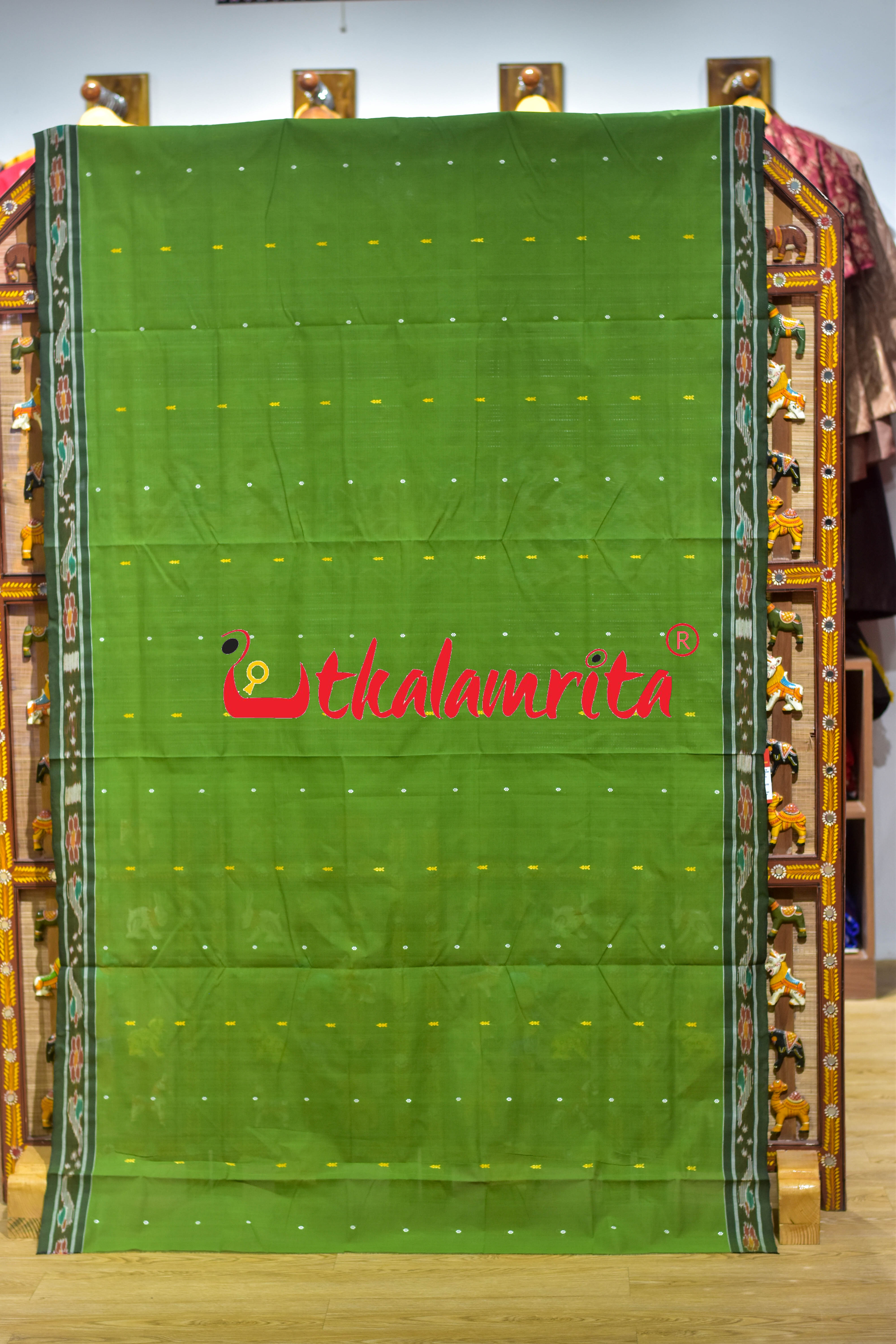 Green Black Chadhei Pittala Single Cotton Saree