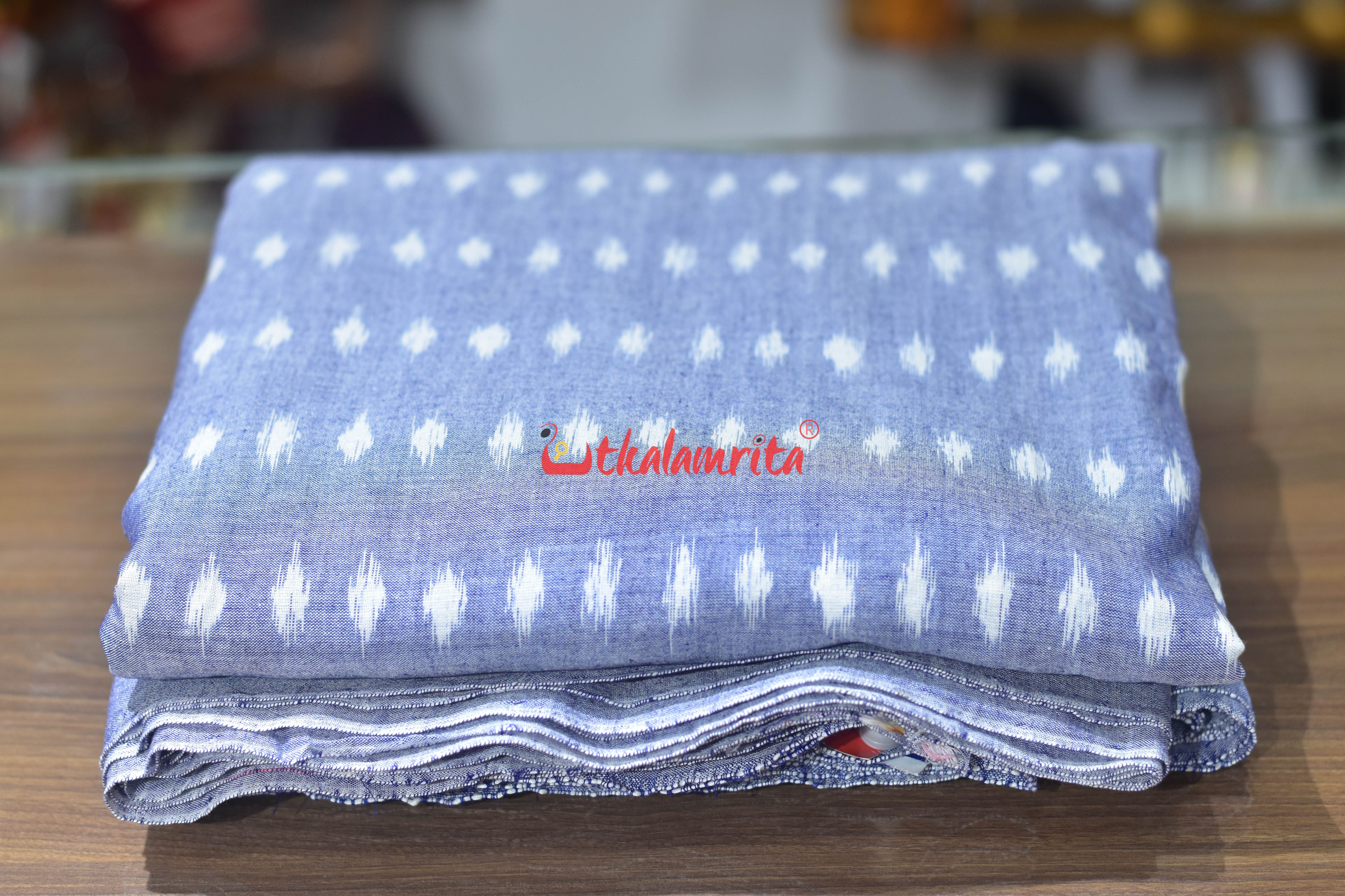Sky Blue Godi Bindu Ikat Cotton (Fabric)